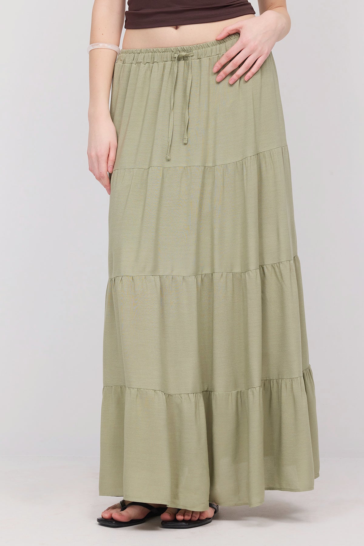 Oil-Green_Long-Skirt-With-Elastic-Waist-addax