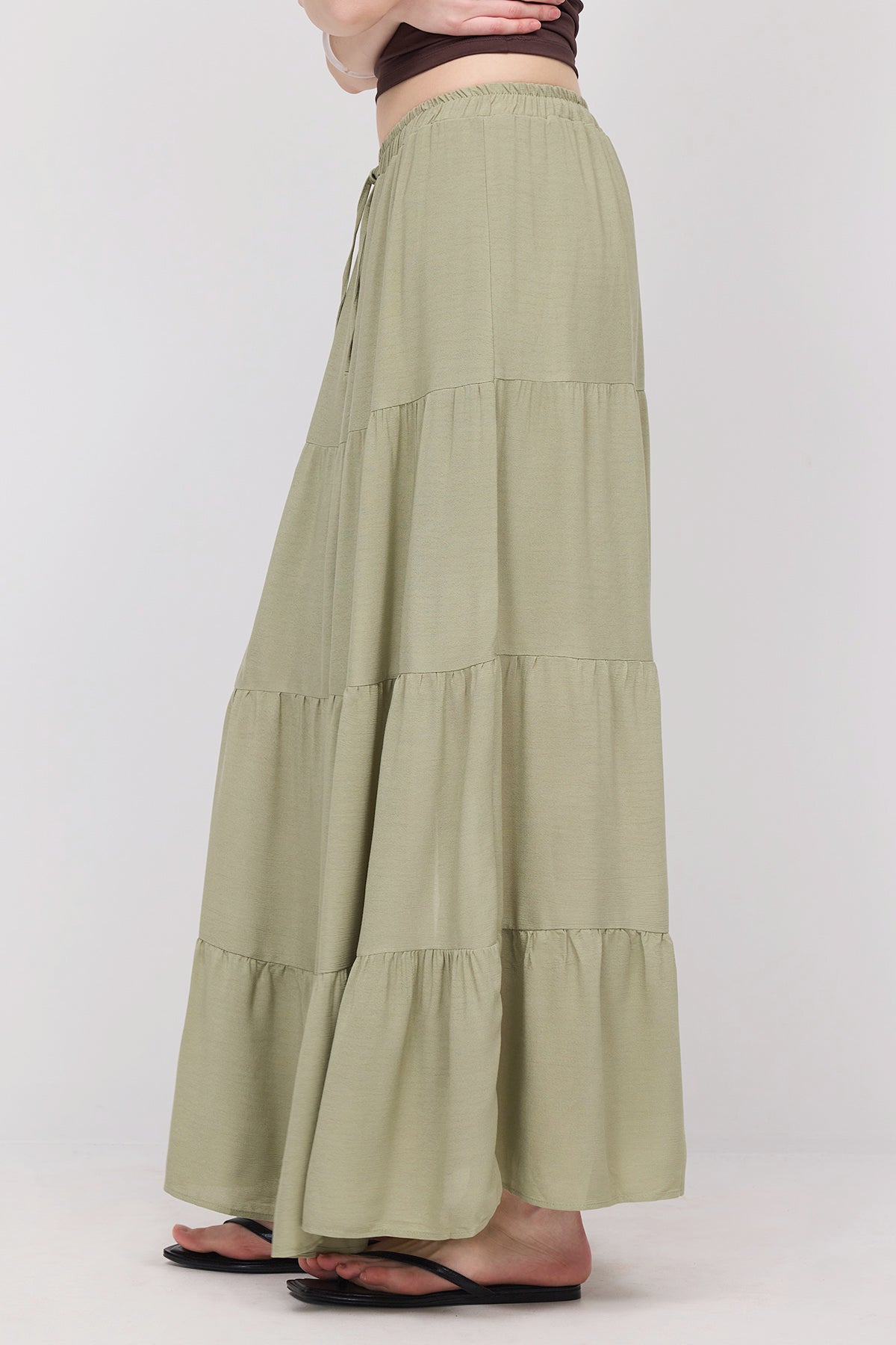 Oil-Green_Long-Skirt-With-Elastic-Waist-addax
