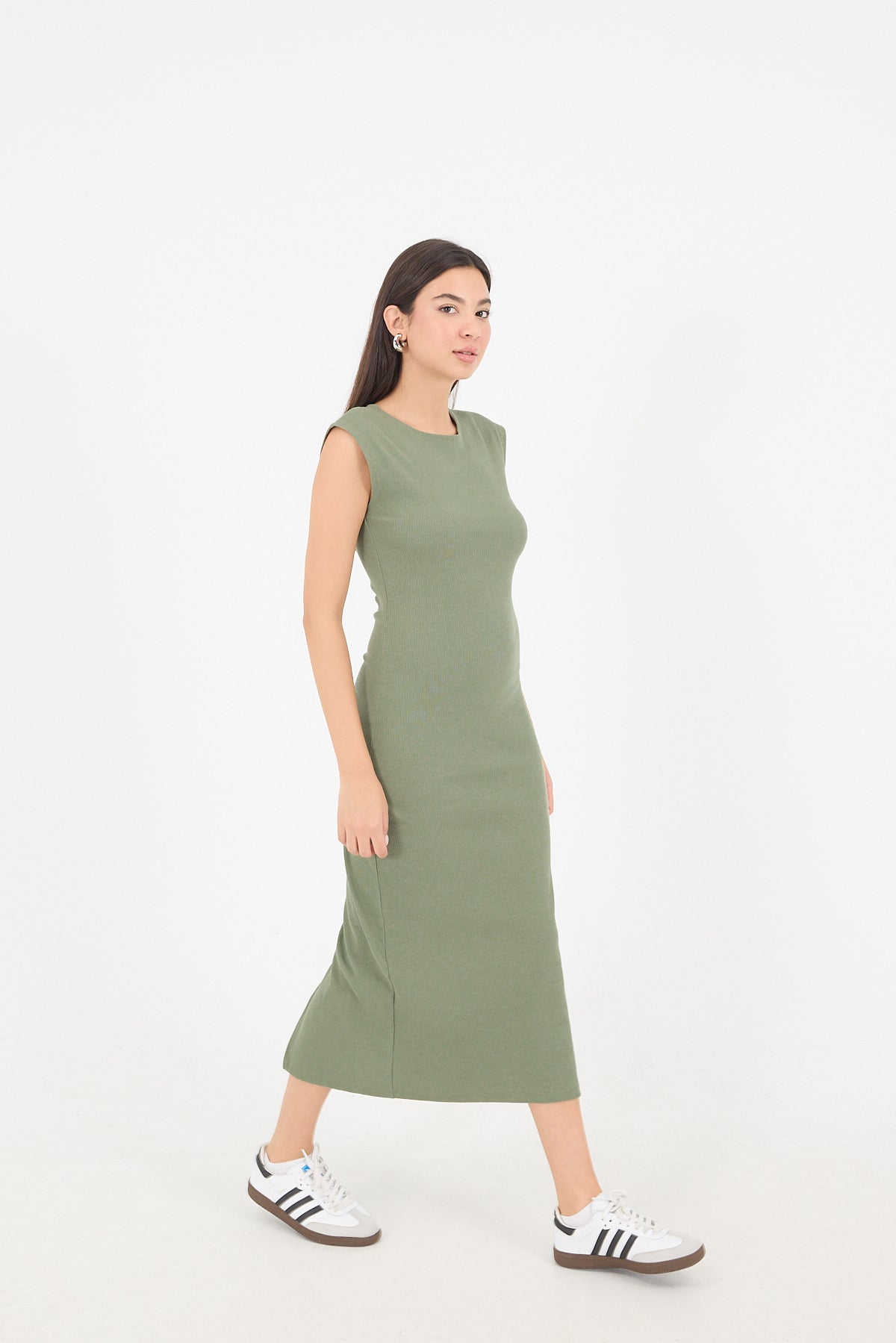 Oil-Green_Ribbed-Midi-Dress-addax