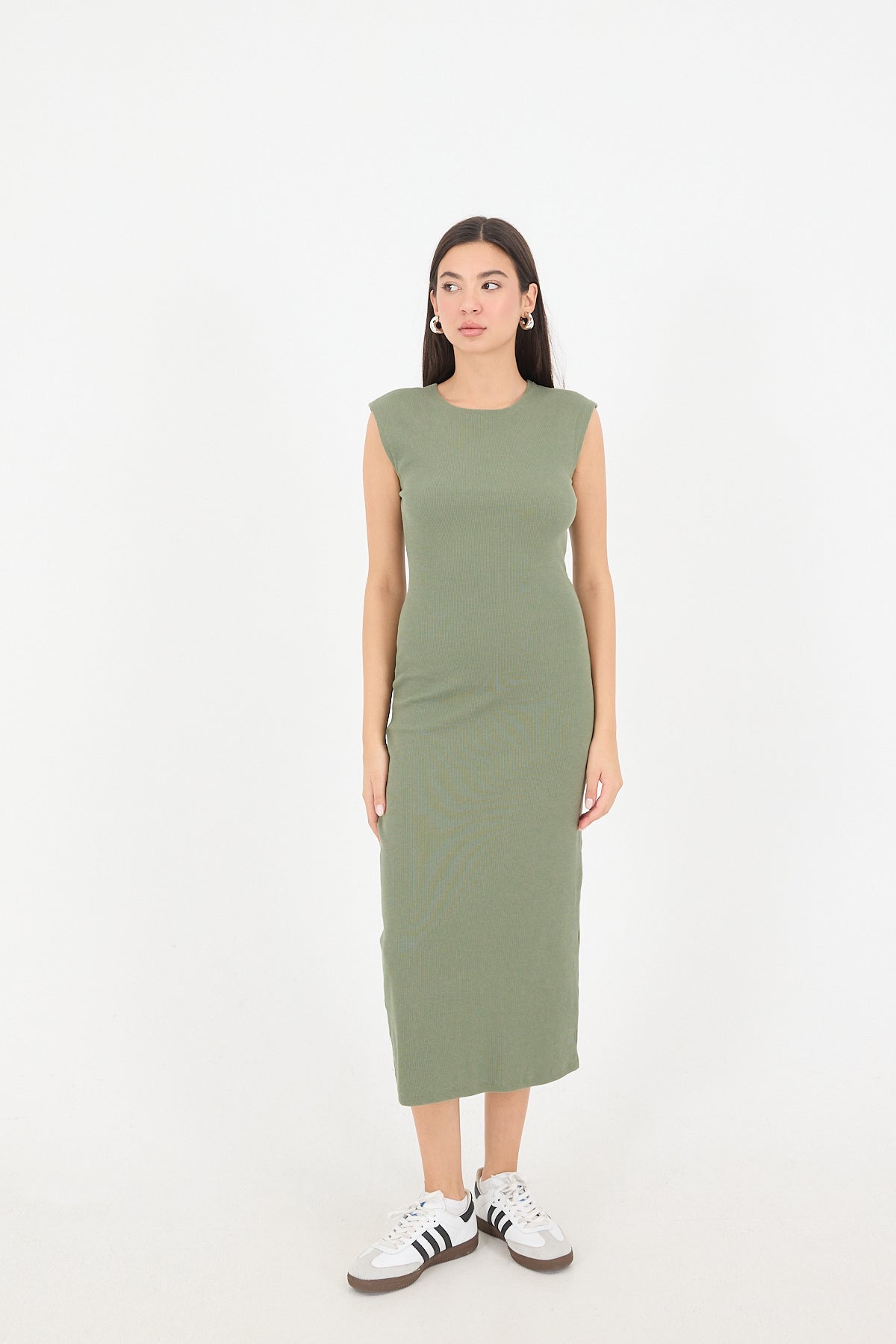 Oil-Green_Ribbed-Midi-Dress-addax