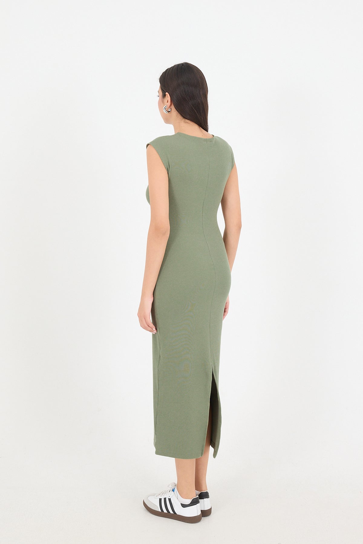 Oil-Green_Ribbed-Midi-Dress-addax
