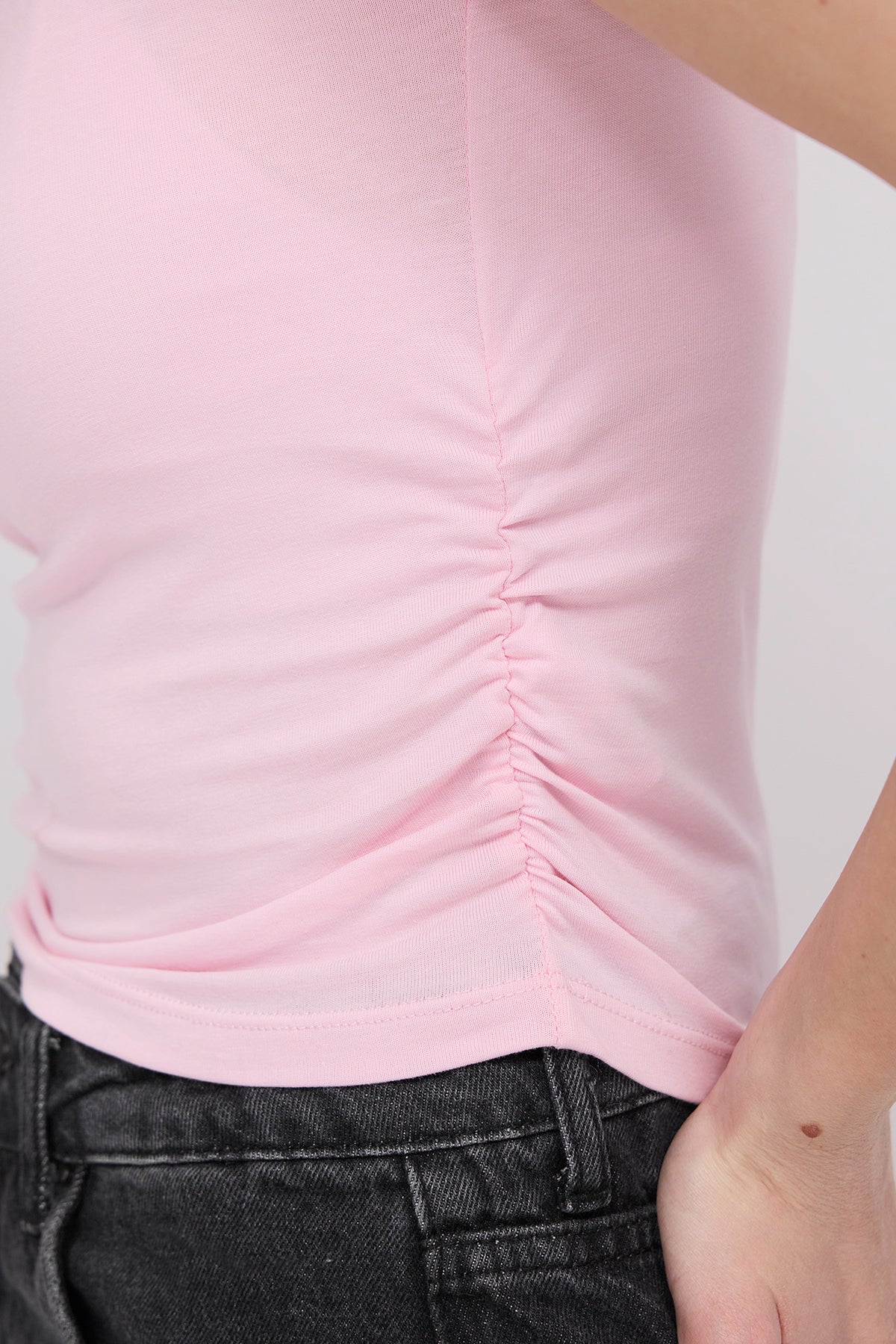 Pink_Crew-Neck-Side-Gathered-Blouse-addax