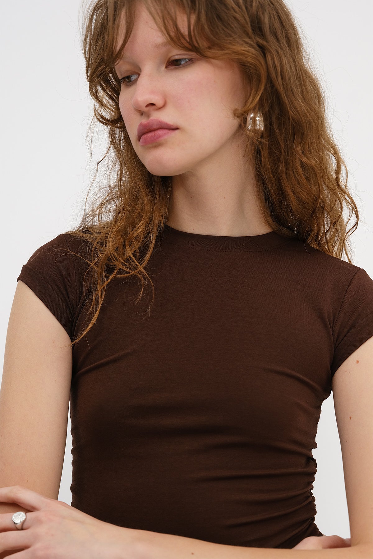 Brown_Crew-Neck-Side-Gathered-Blouse-addax