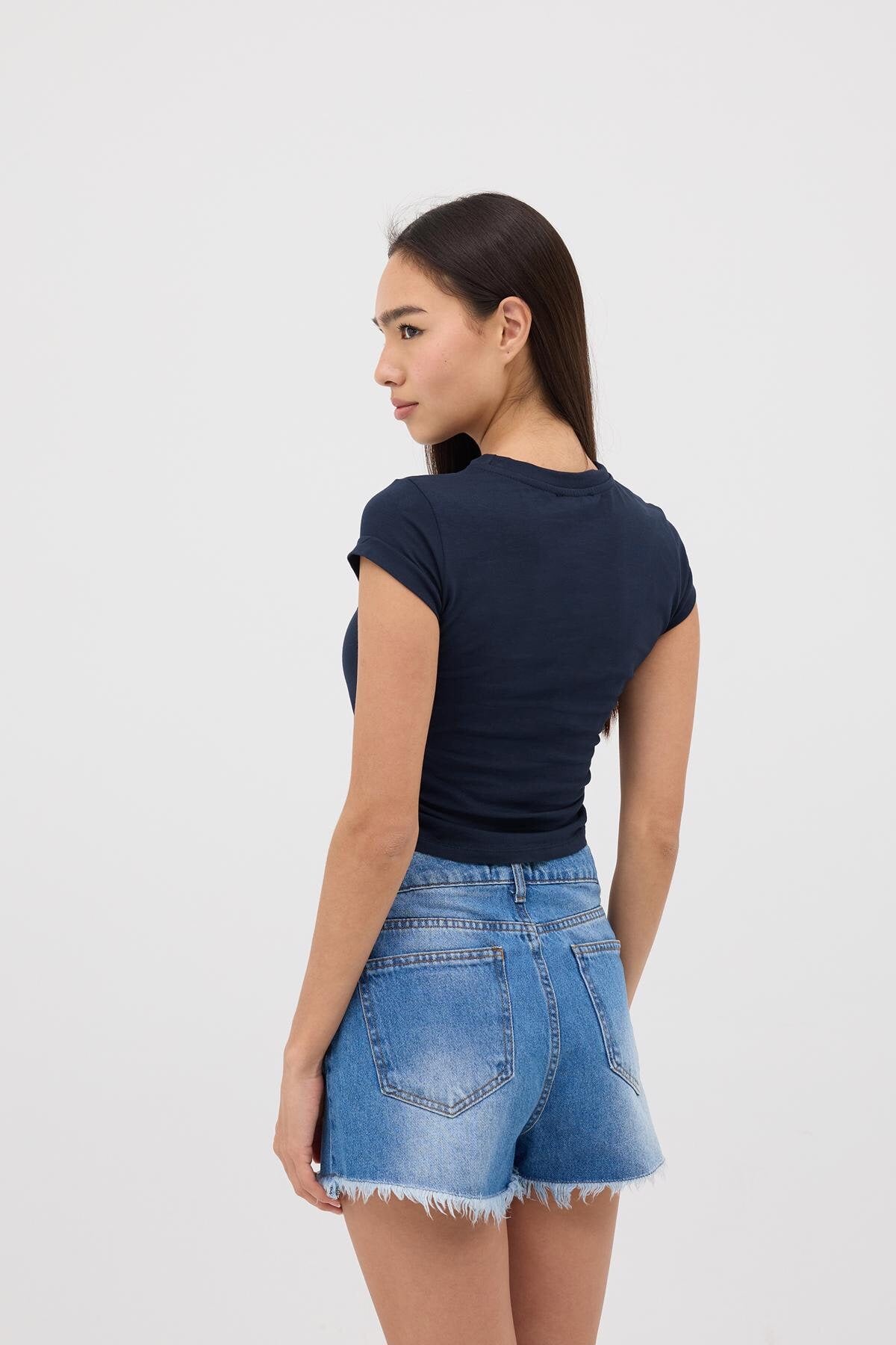 Night-Blue_Crew-Neck-Side-Gathered-Blouse-addax