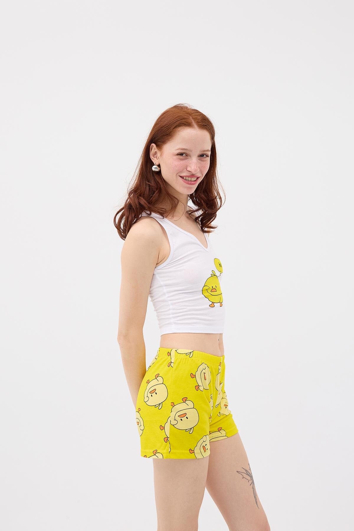 Yellow_Chick-Printed-Shorts-Pajama-Set-addax