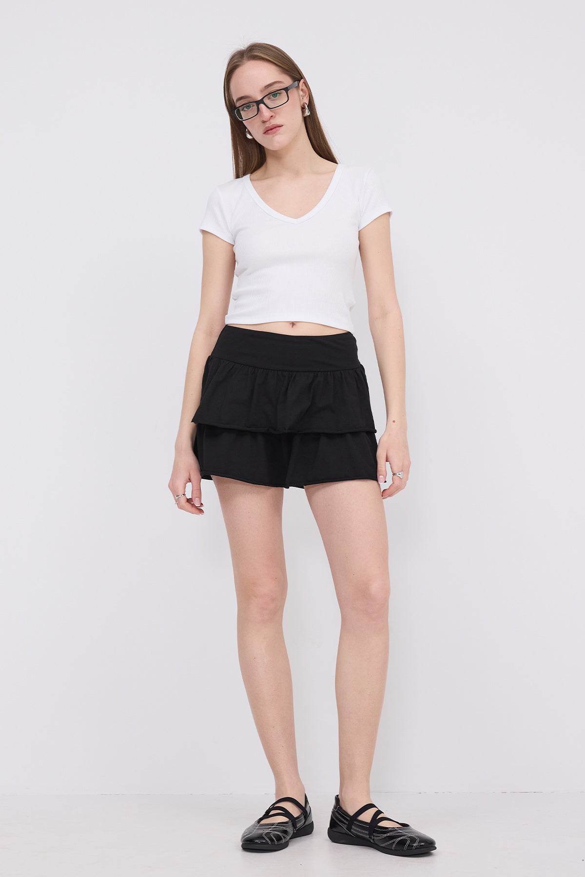 Elastic Waist Ruffle Mini Skirt