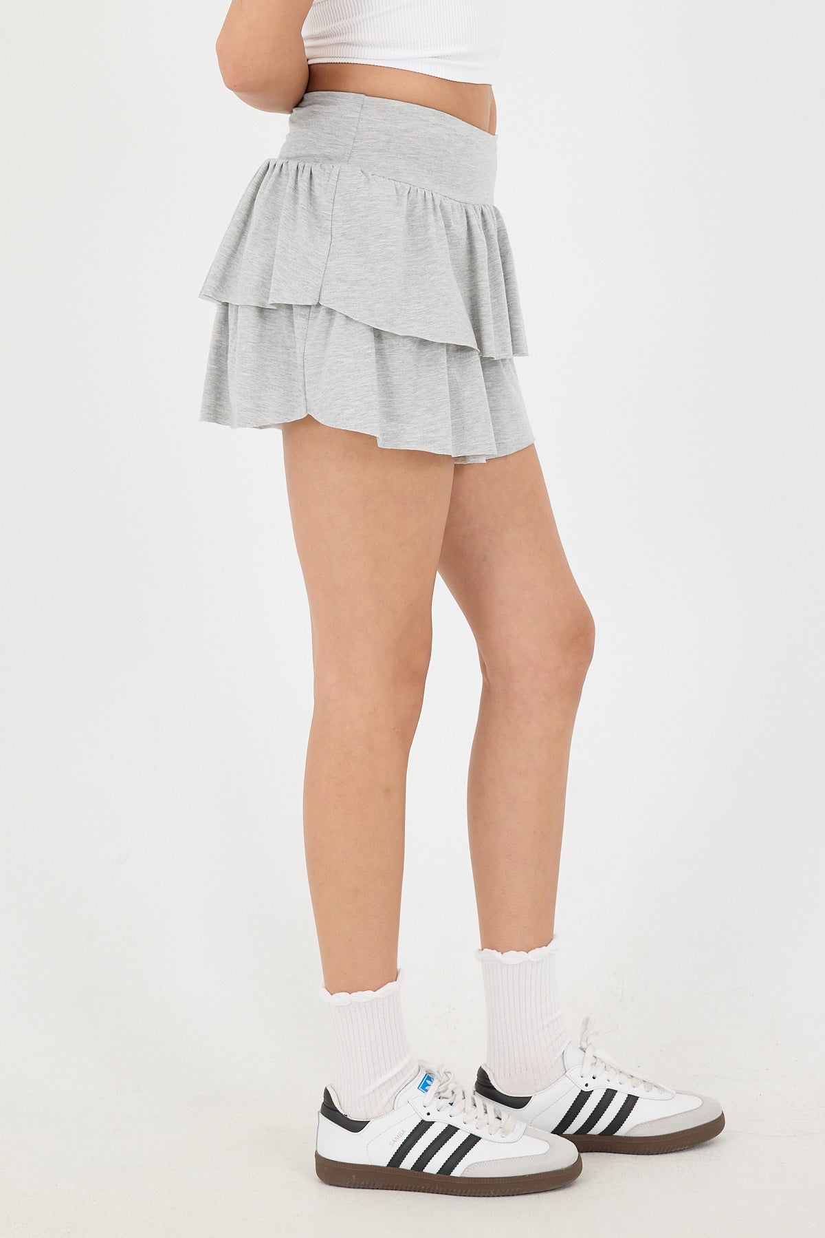 Grey-Melange_Elastic-Waist-Ruffle-Mini-Skirt-addax