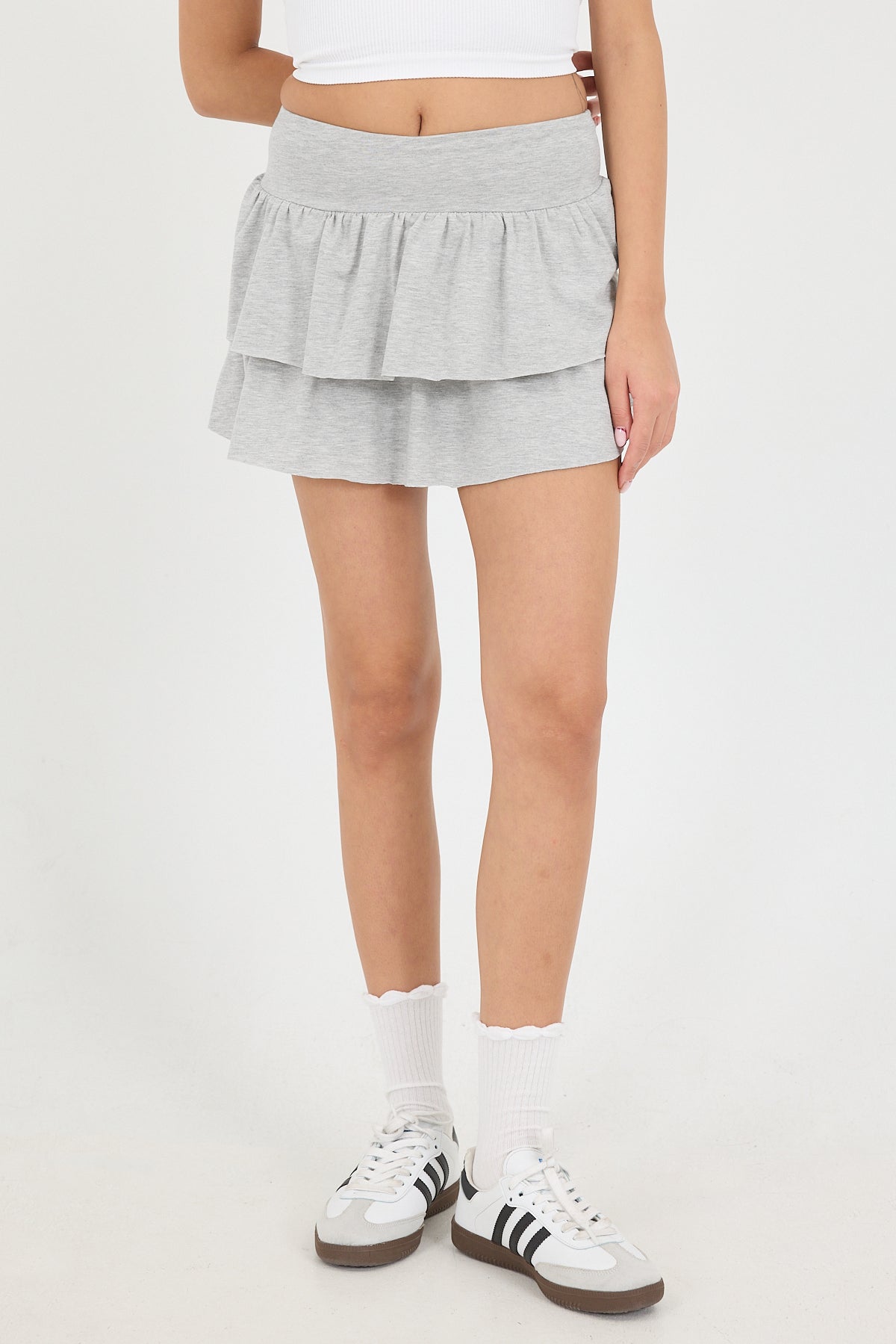 Grey-Melange_Elastic-Waist-Ruffle-Mini-Skirt-addax