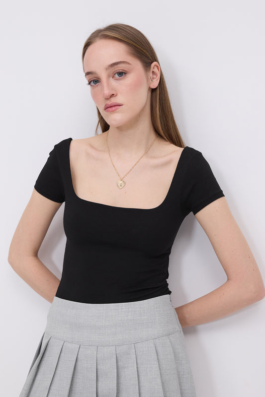Black_Square-Neck-Short-Sleeve-Blouse-addax