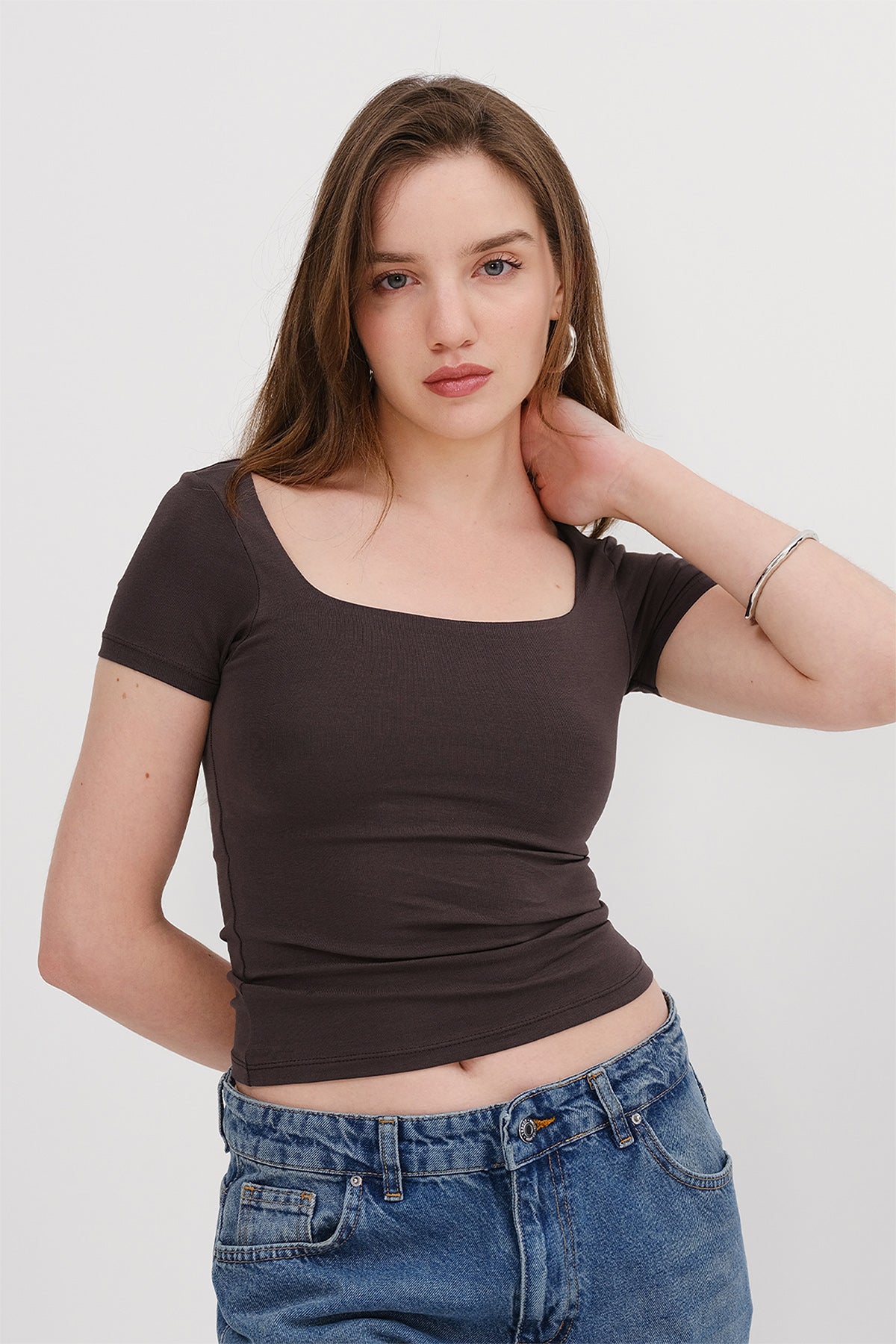 Soft-Brown_Square-Neck-Short-Sleeve-Blouse-addax