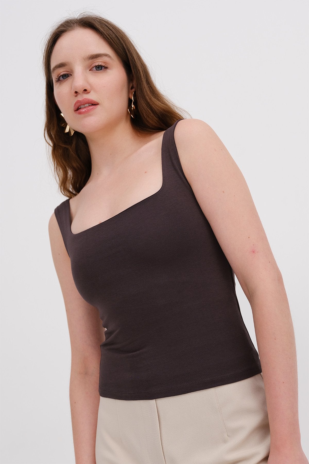 Wide-Strap Square Neck Tank Top