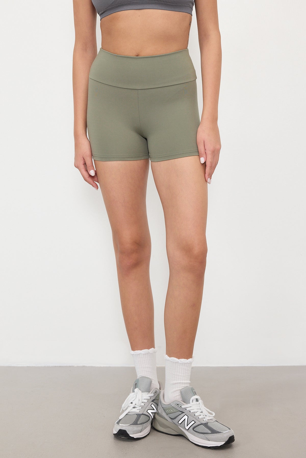 Oil-Green_High-Waist-Sports-Shorts-Tights-addax