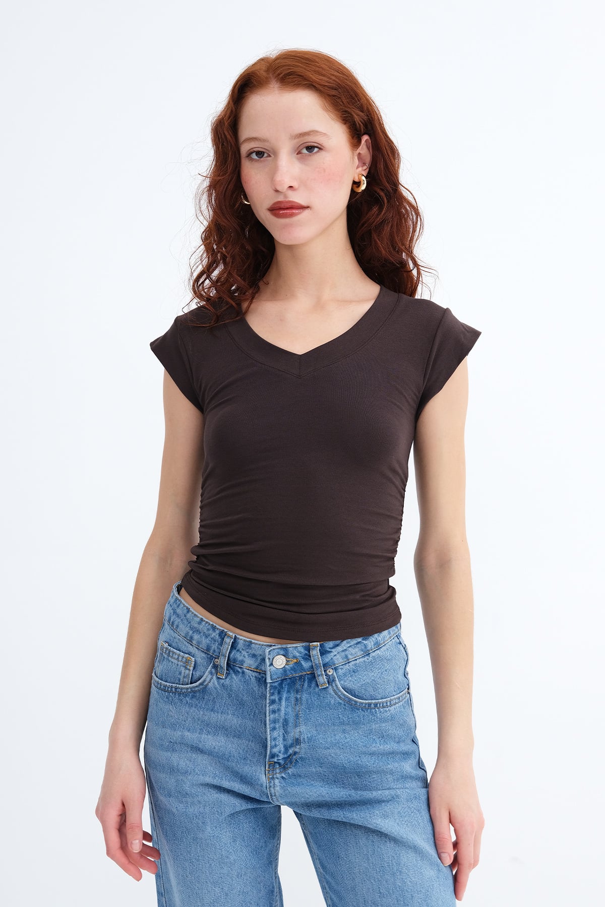 Bitter-Coffee_Gathered-Sides-V-Neck-T-Shirt-addax