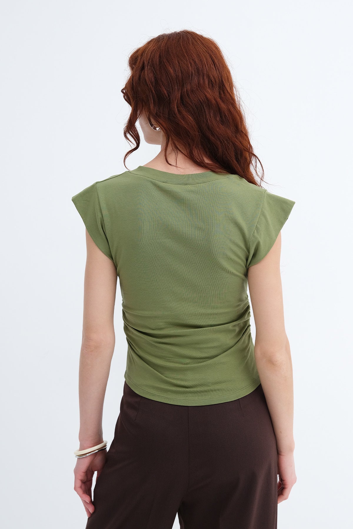 Matcha_Gathered-Sides-V-Neck-T-Shirt-addax