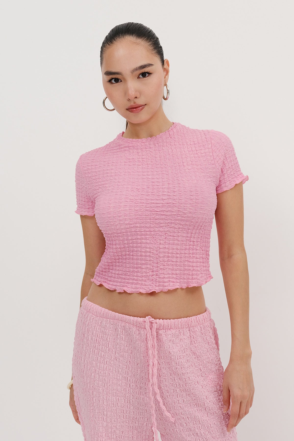 Sugar-Pink_Short-Sleeve-Textured-Blouse-addax