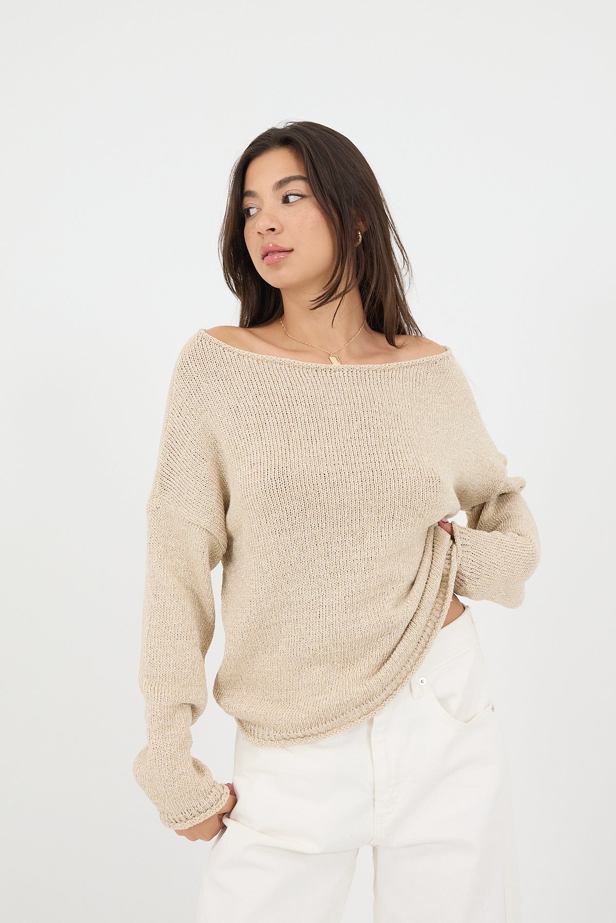 Beige_Boat-Neck-Glittery-Sweater-addax
