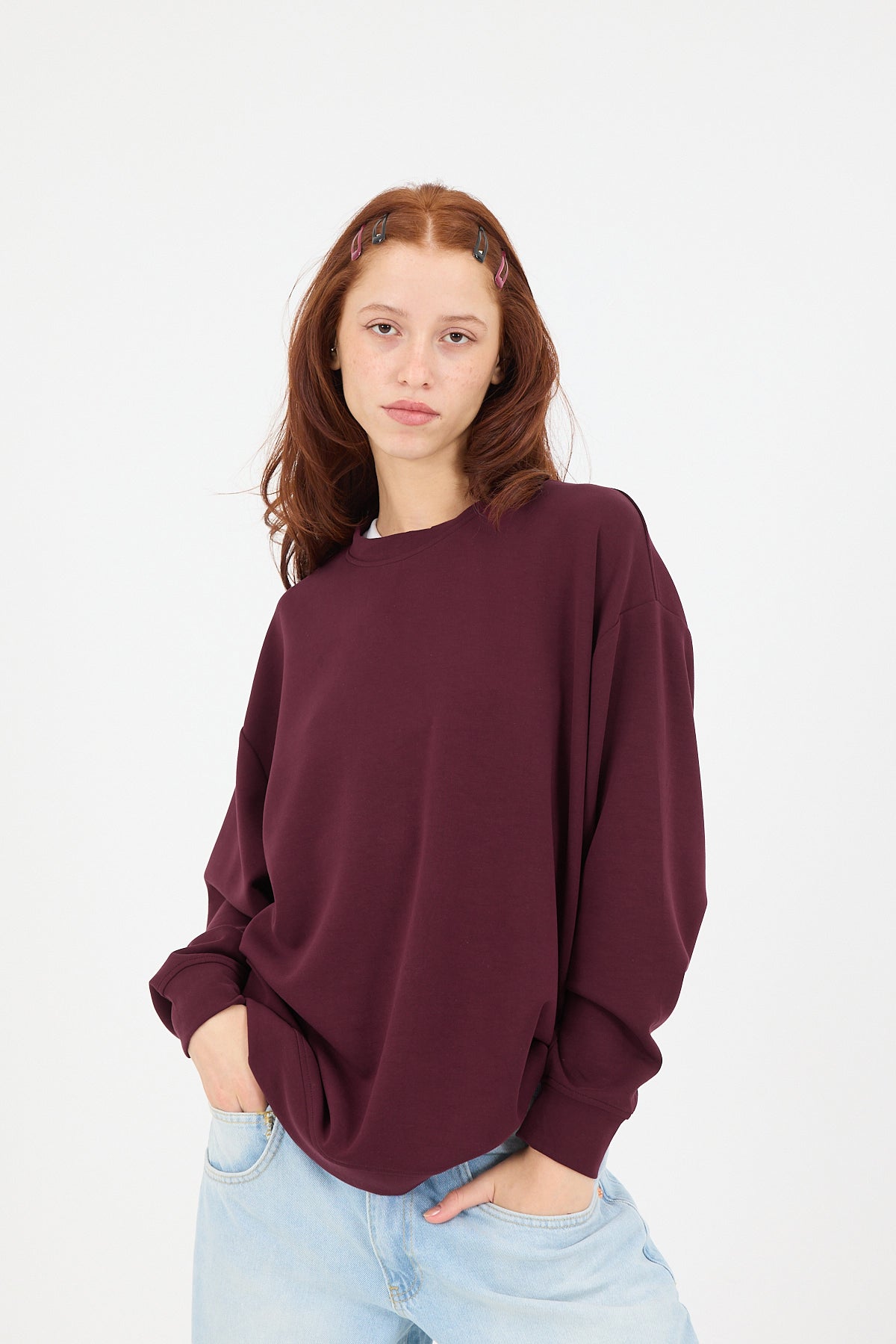 Burgundy_Crew-Neck-Oversized-Modal-Sweatshirt-addax