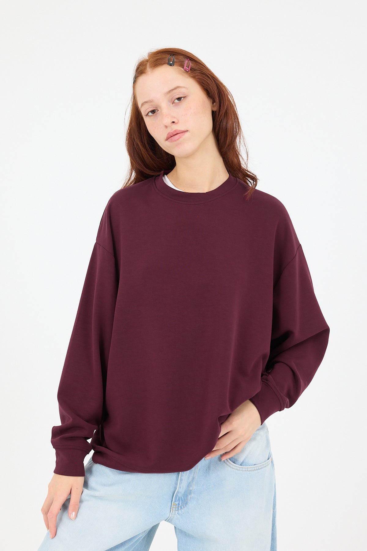 Burgundy_Crew-Neck-Oversized-Modal-Sweatshirt-addax