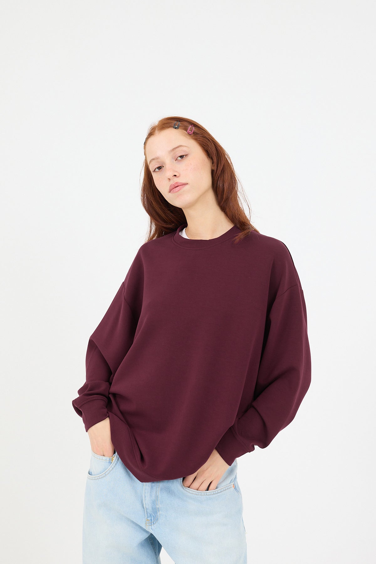 Burgundy_Crew-Neck-Oversized-Modal-Sweatshirt-addax