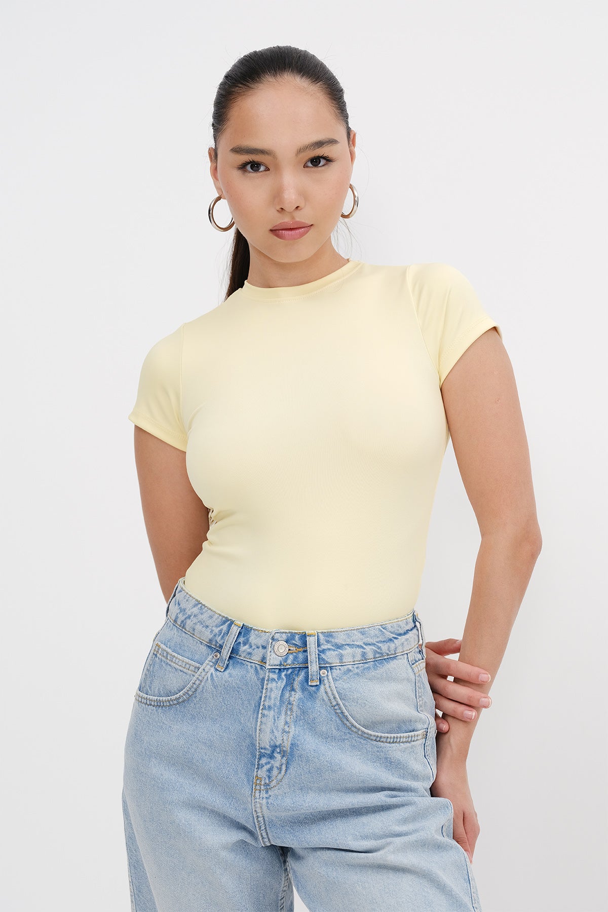 Soft-Yellow_Crew-Neck-Short-Sleeve-Bodysuit-addax