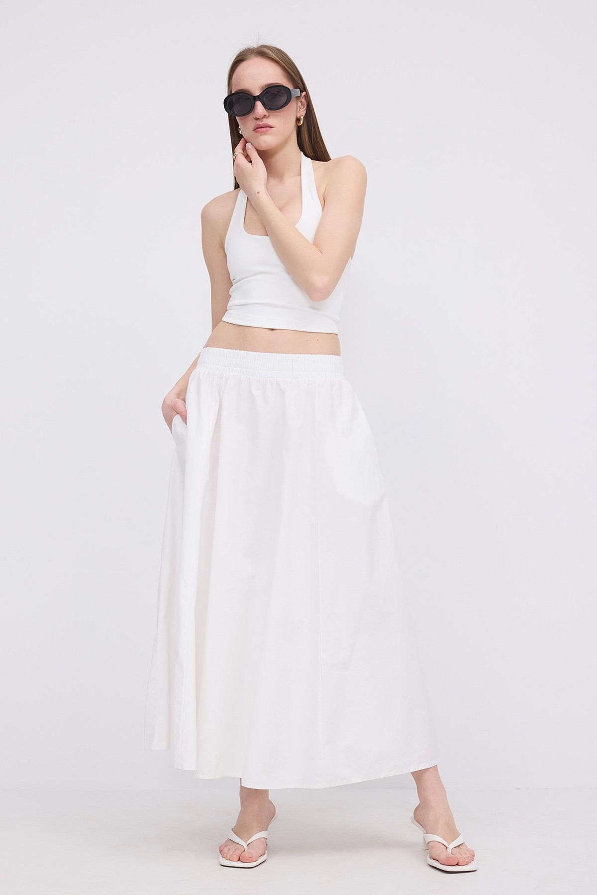 Elastic Waist Long Skirt