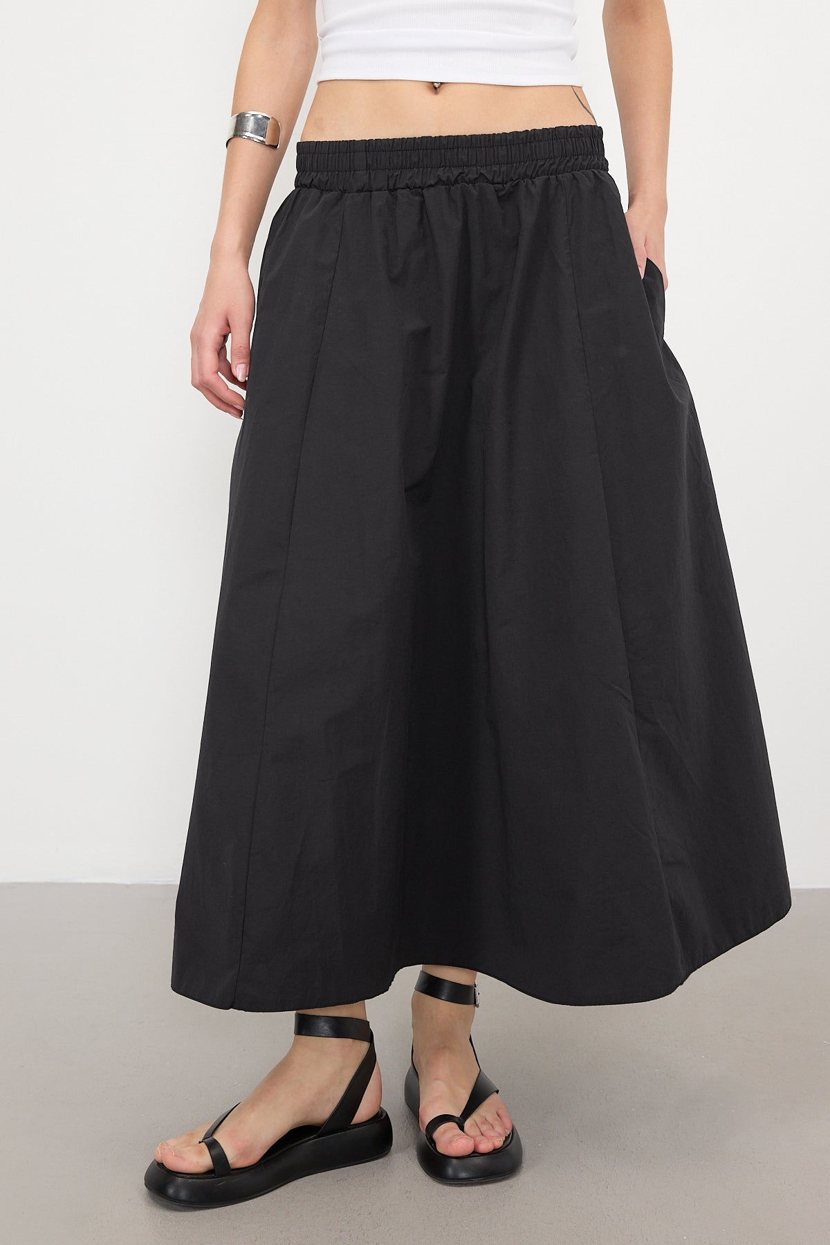 Black_Elastic-Waist-Long-Skirt-addax