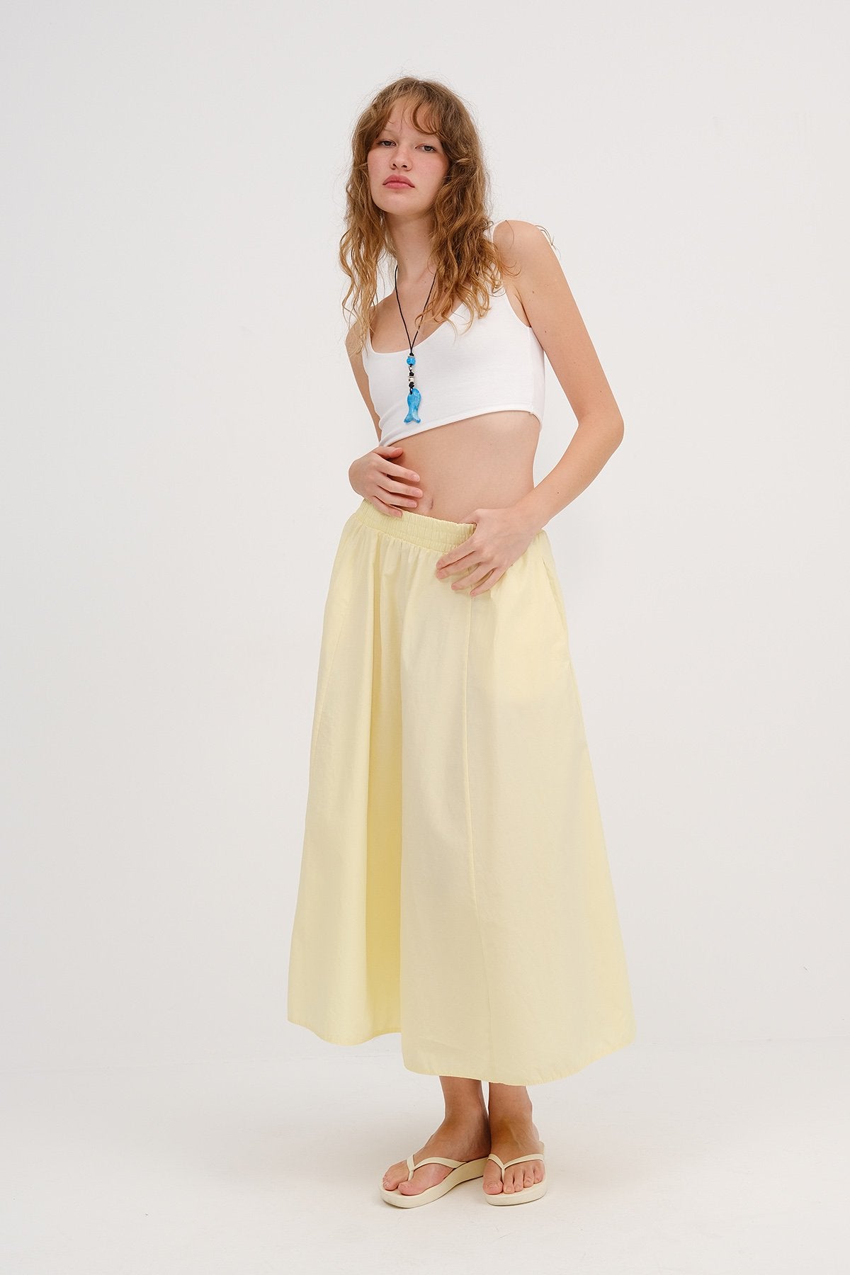 Yellow_Elastic-Waist-Long-Skirt-addax