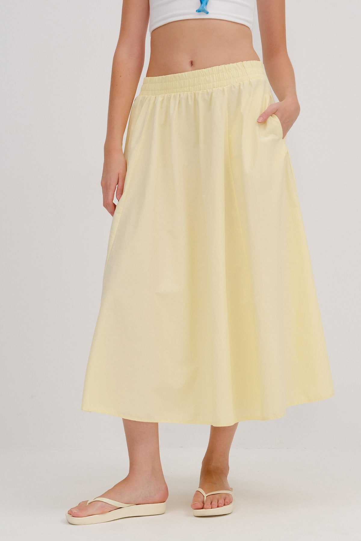 Yellow_Elastic-Waist-Long-Skirt-addax
