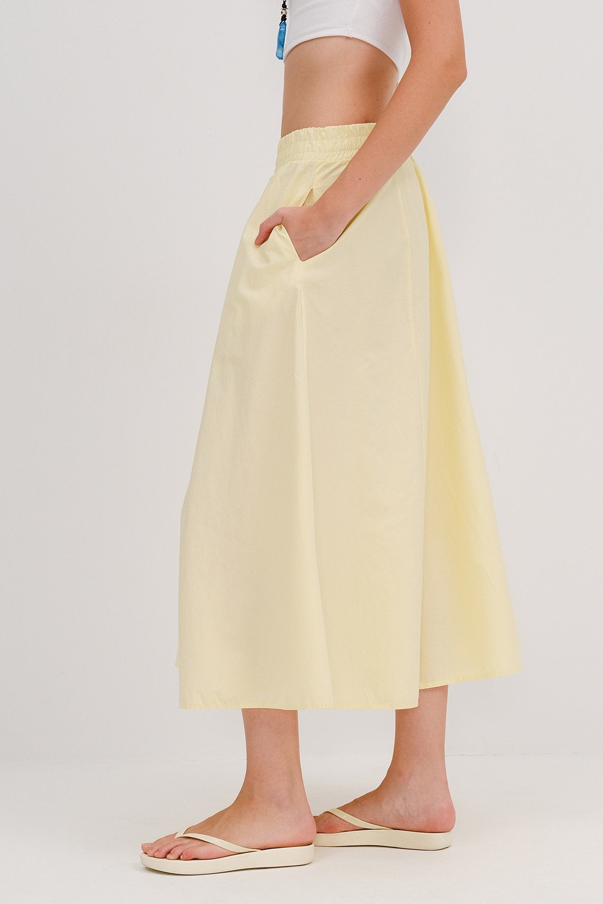 Yellow_Elastic-Waist-Long-Skirt-addax
