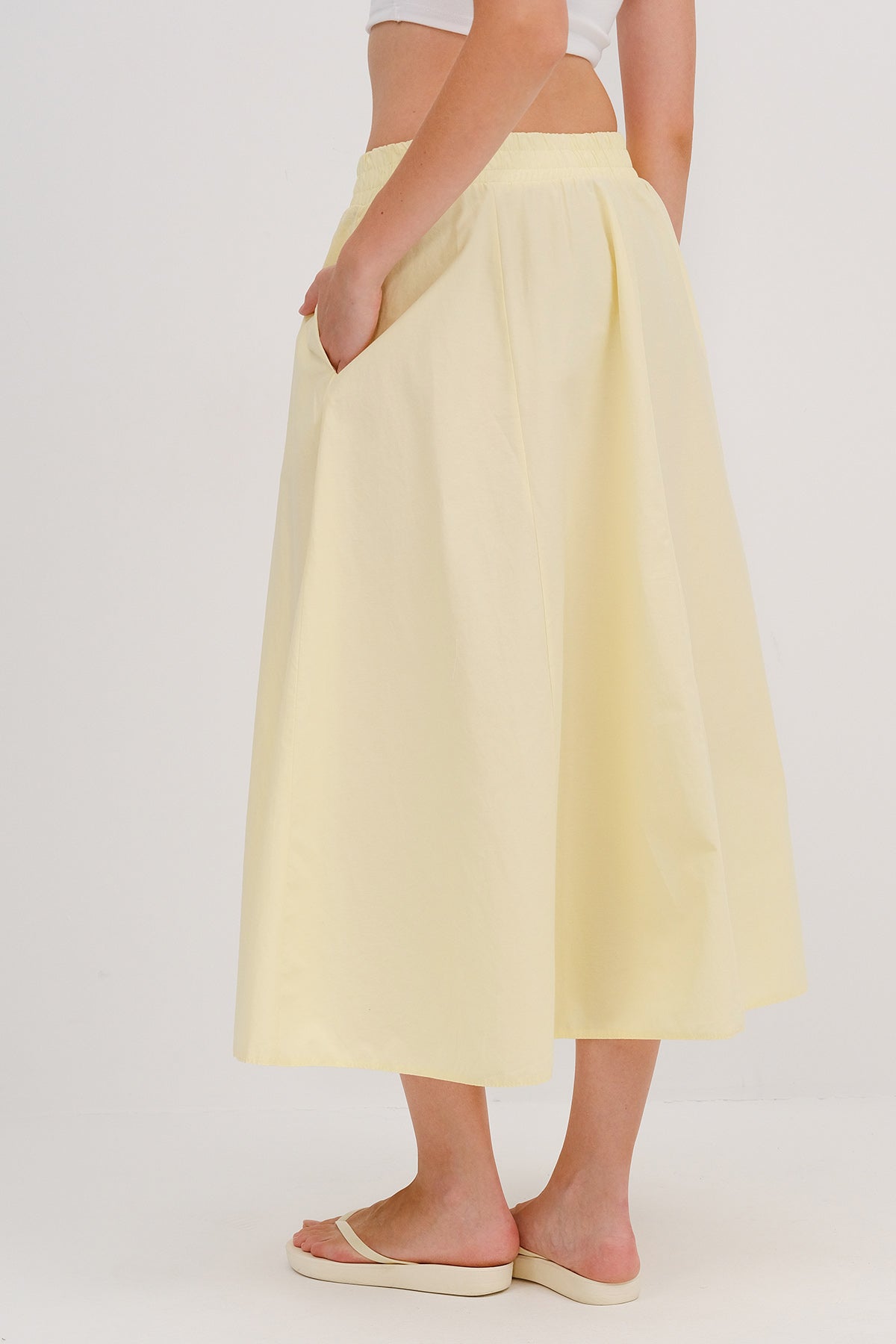 Yellow_Elastic-Waist-Long-Skirt-addax