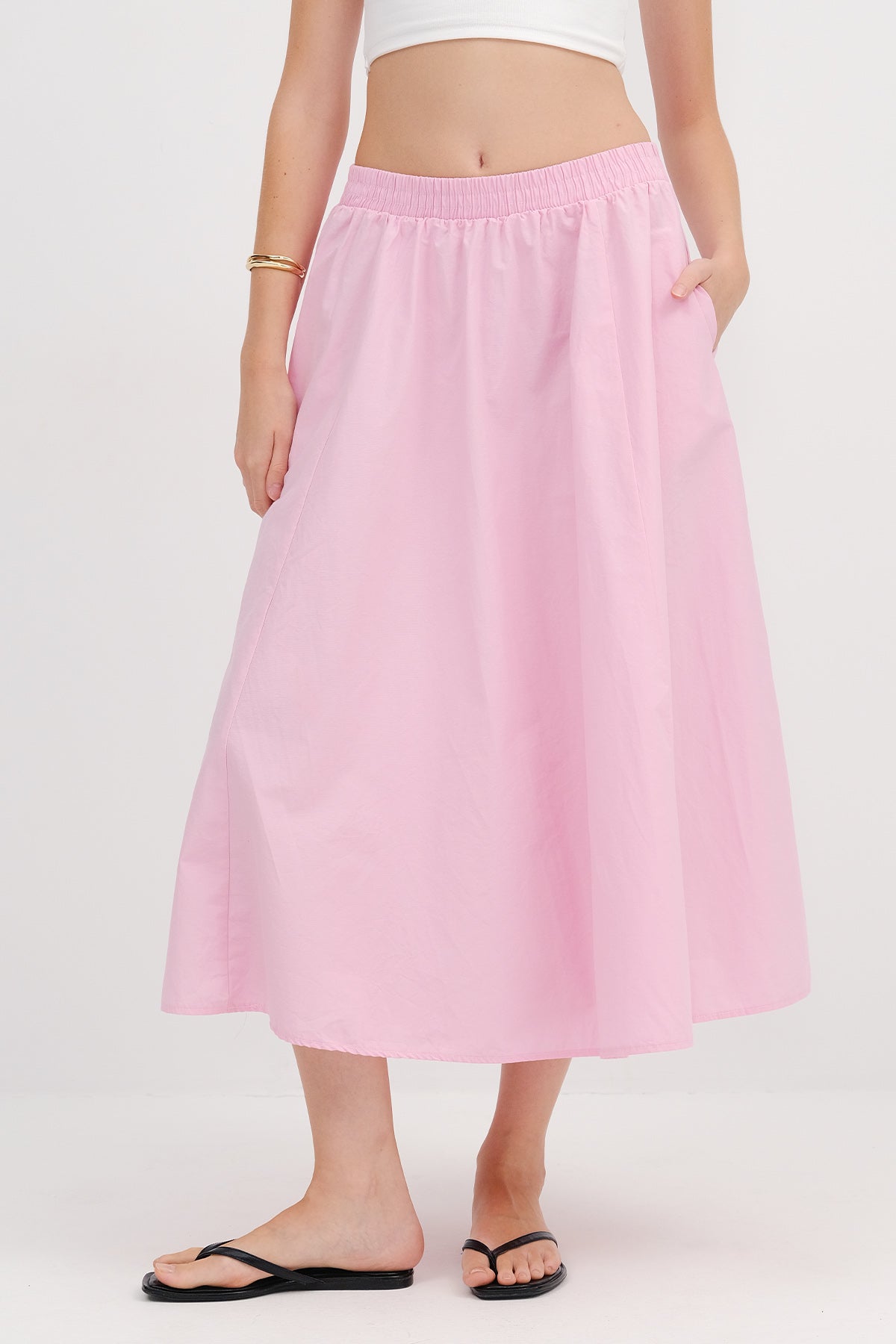 Pink_Elastic-Waist-Long-Skirt-addax