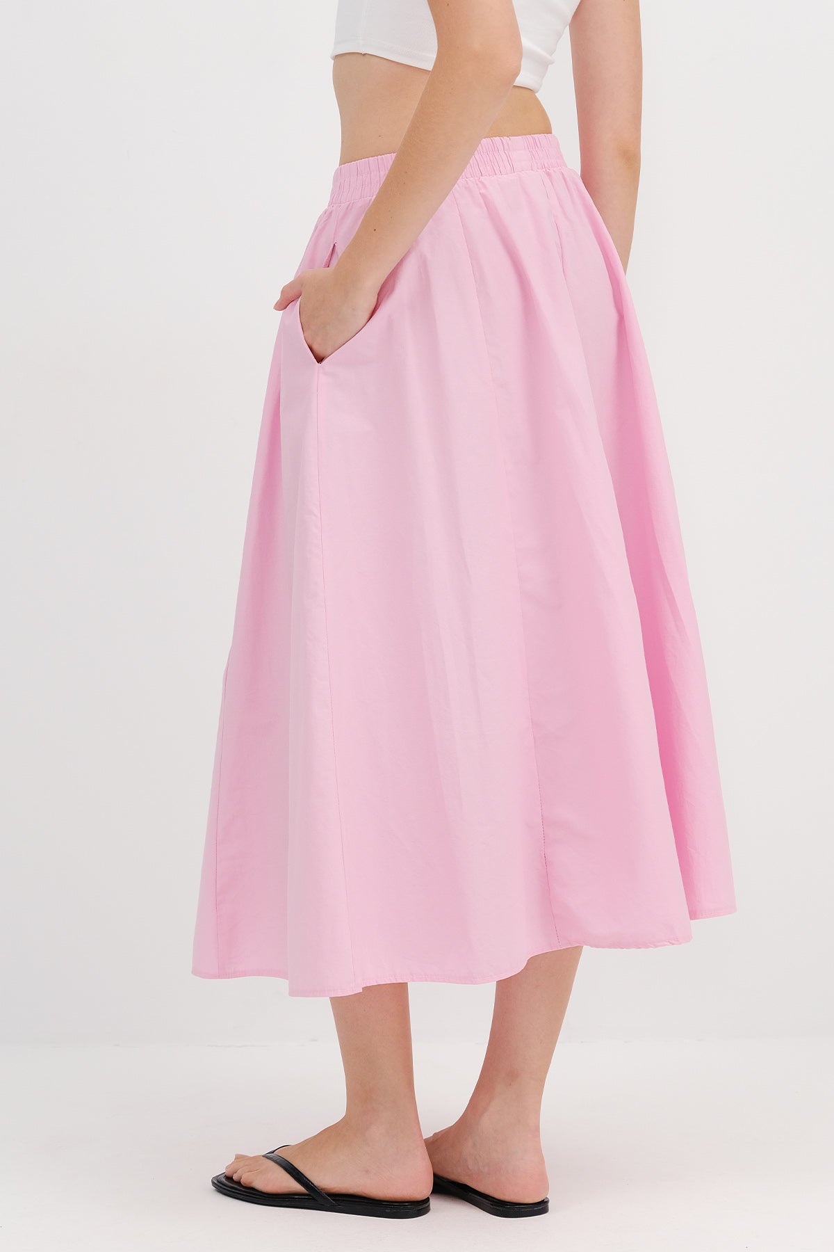 Pink_Elastic-Waist-Long-Skirt-addax
