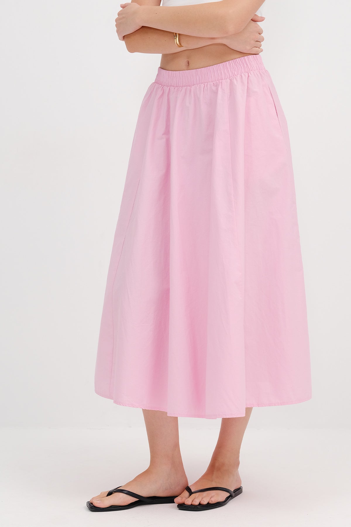 Pink_Elastic-Waist-Long-Skirt-addax