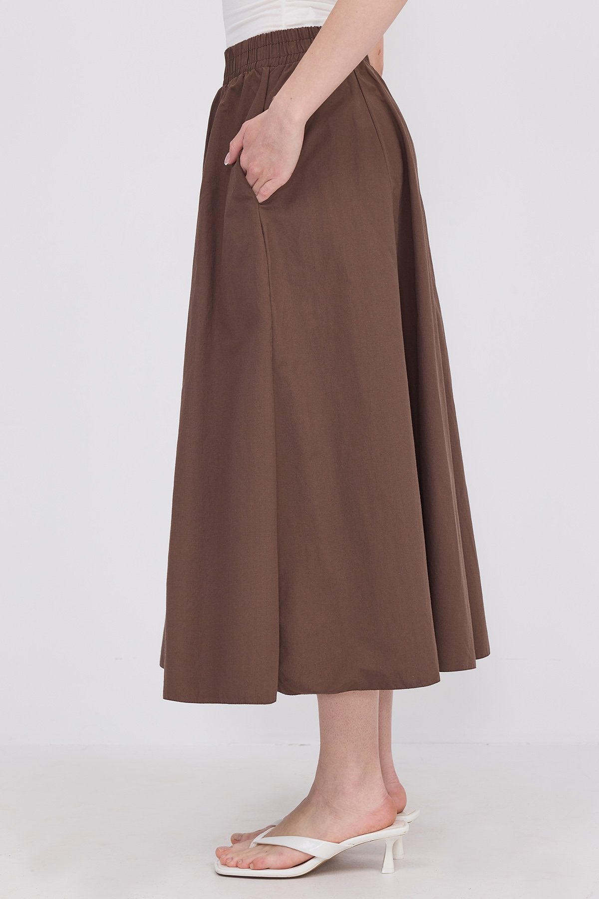 Brown_Elastic-Waist-Long-Skirt-addax