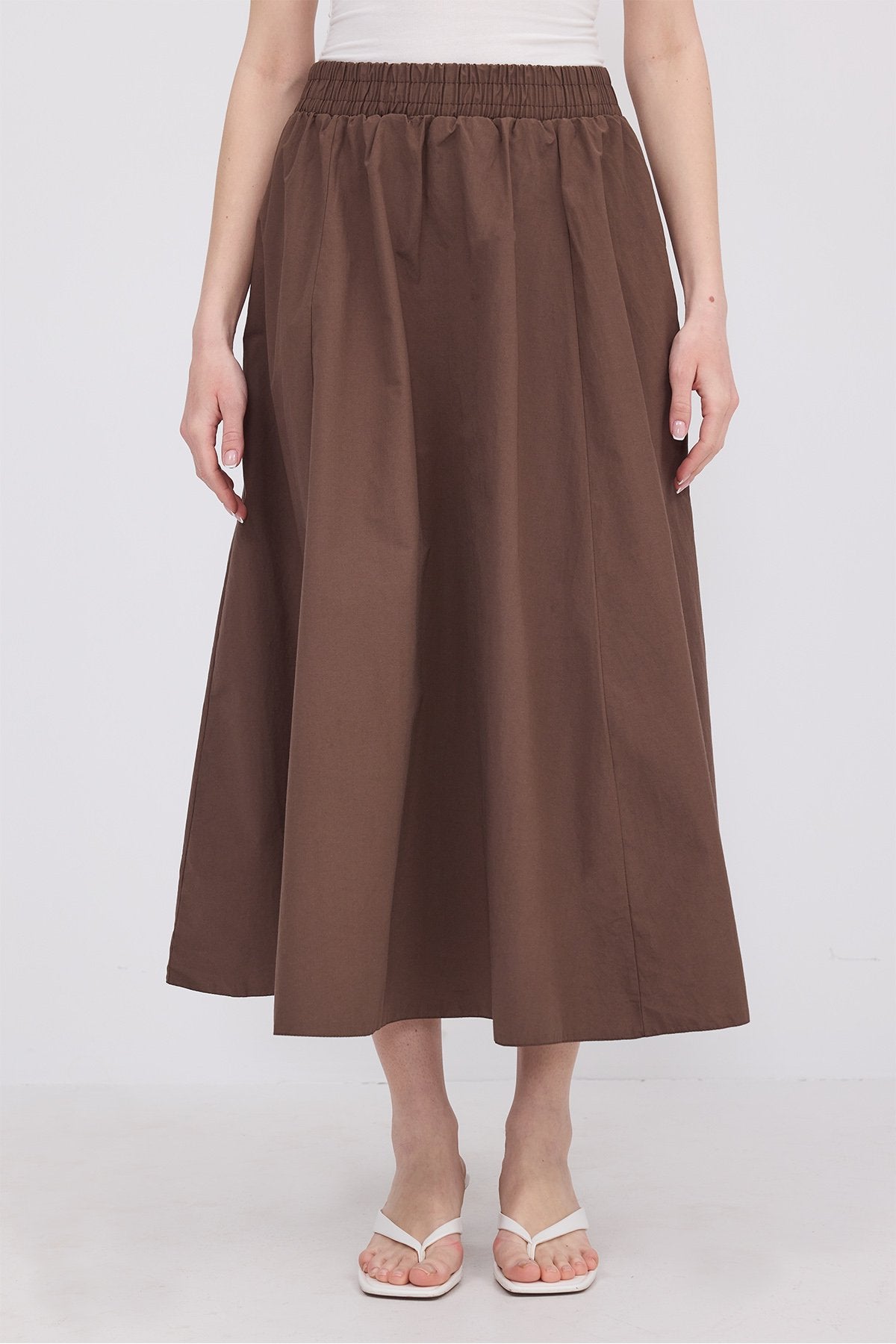 Brown_Elastic-Waist-Long-Skirt-addax