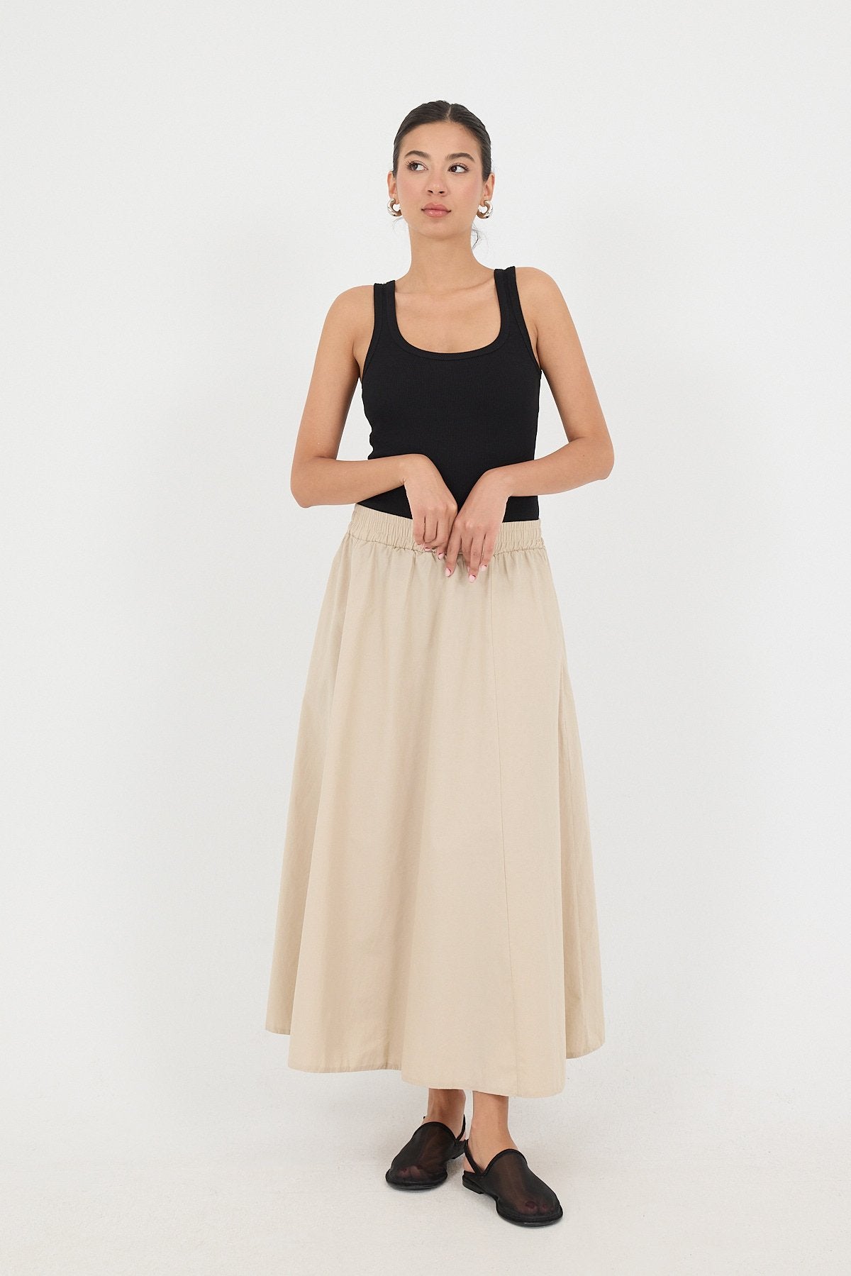 Beige_Elastic-Waist-Long-Skirt-addax