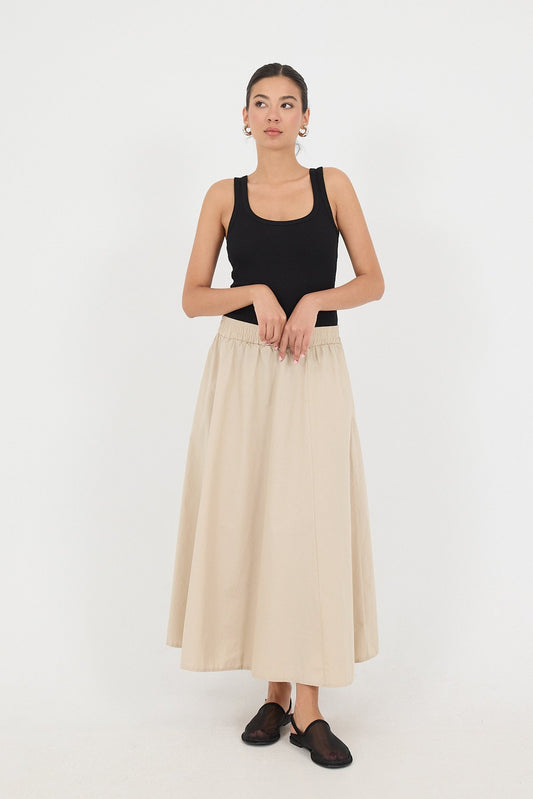 Beige_Elastic-Waist-Long-Skirt-addax