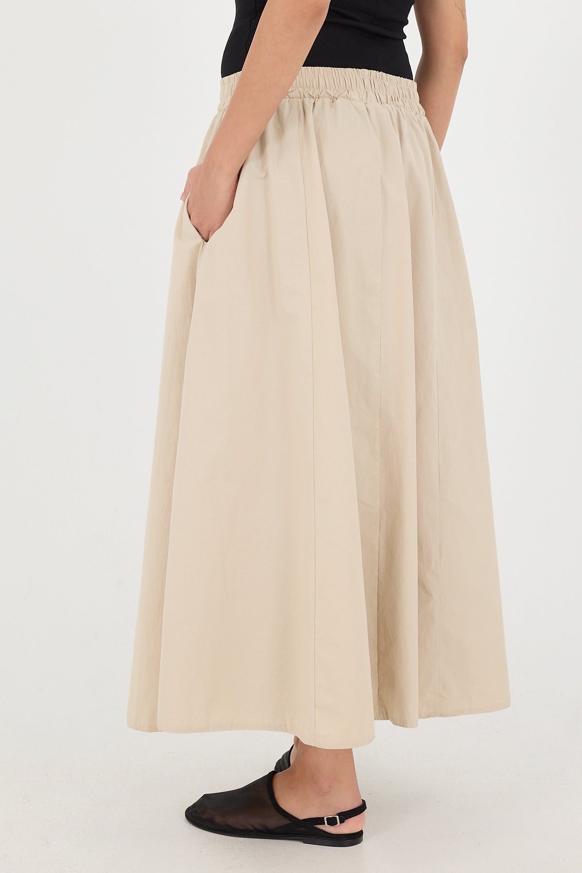 Beige_Elastic-Waist-Long-Skirt-addax