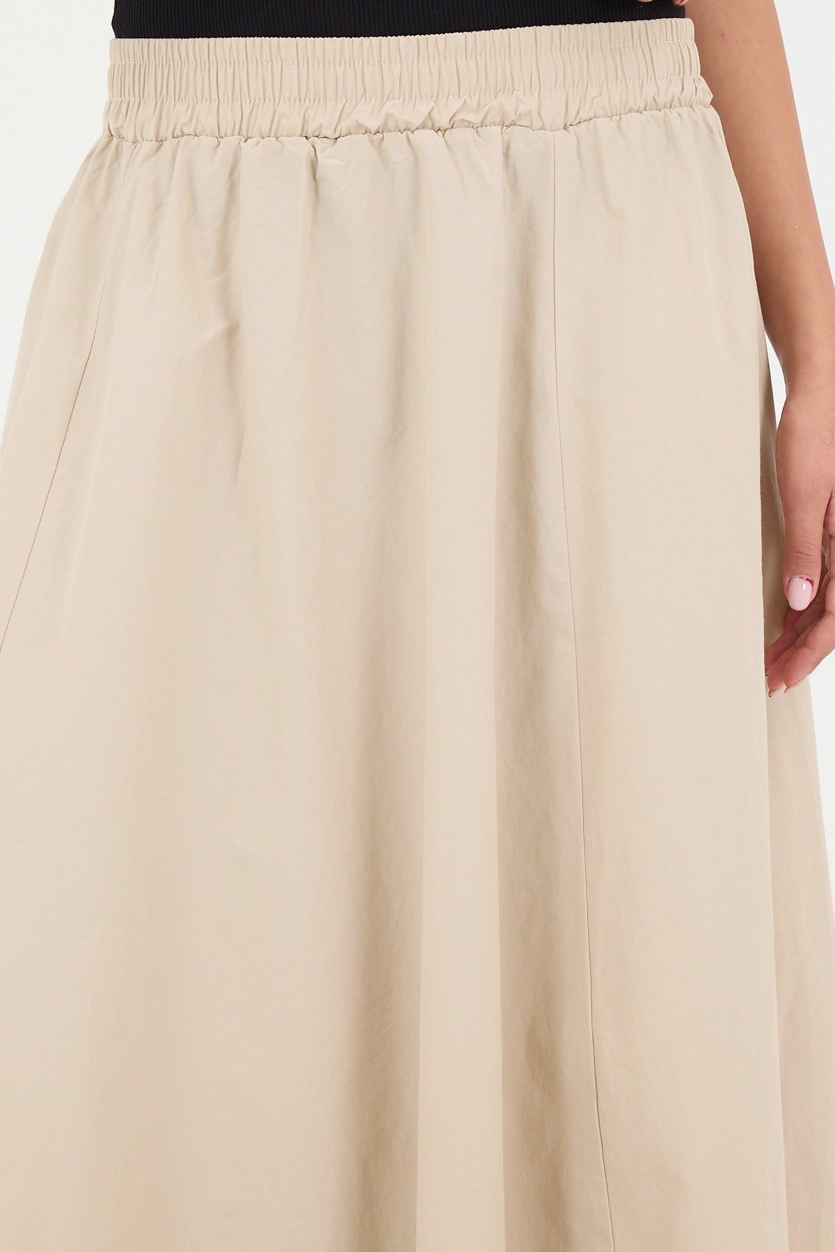 Beige_Elastic-Waist-Long-Skirt-addax