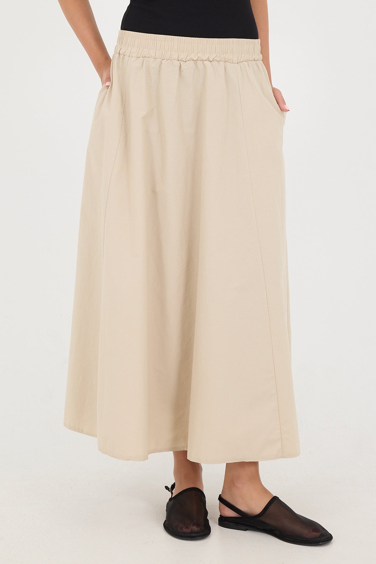 Beige_Elastic-Waist-Long-Skirt-addax