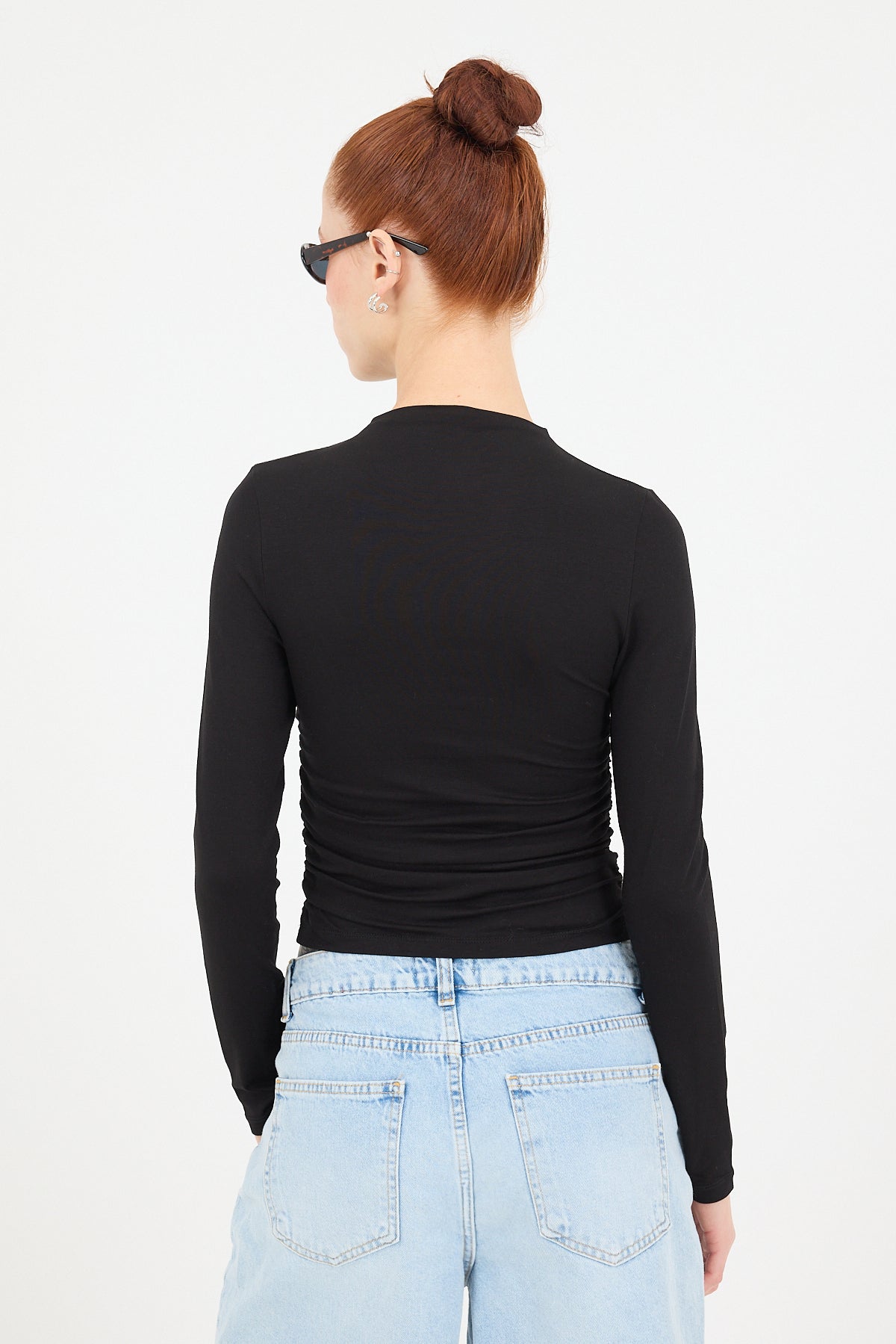 Black_High-Neck-Ruched-Side-Blouse-addax