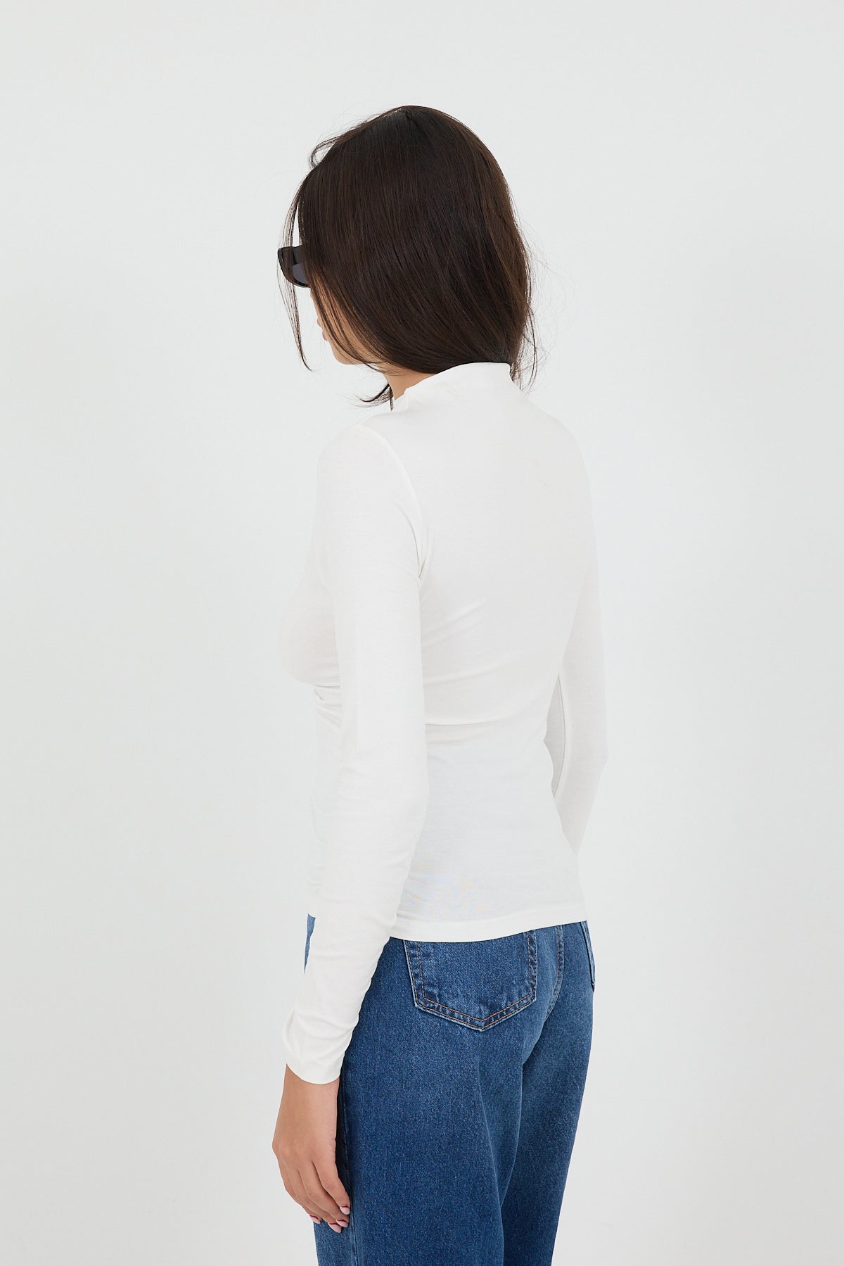 Ecru_High-Neck-Ruched-Side-Blouse-addax