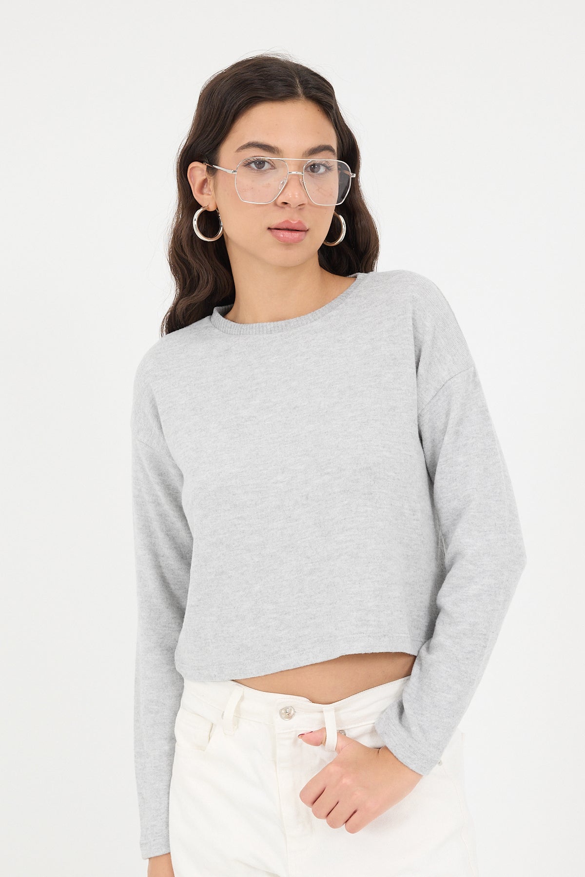 Grey-Melange_Soft-Touch-Crew-Neck-Top-addax