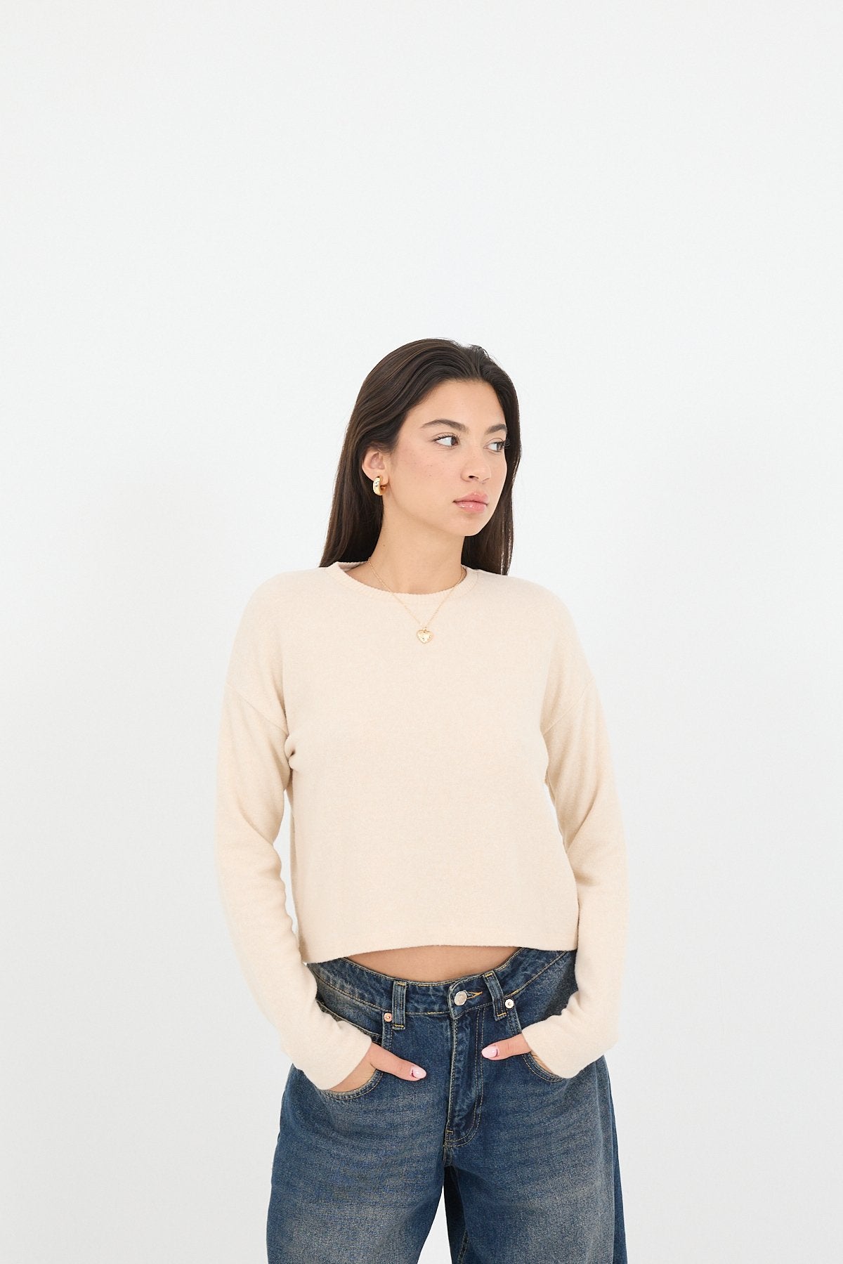 Beige-Melange_Soft-Touch-Crew-Neck-Top-addax