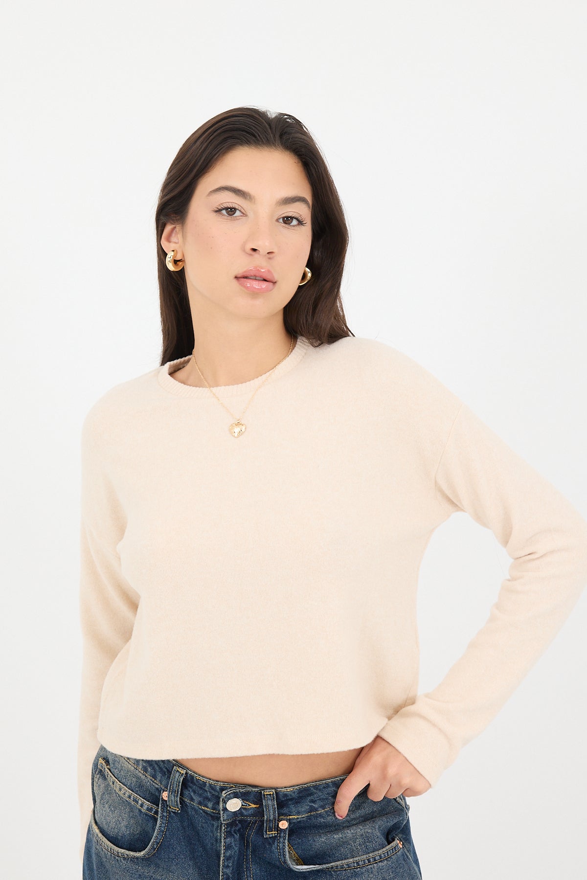 Beige-Melange_Soft-Touch-Crew-Neck-Top-addax