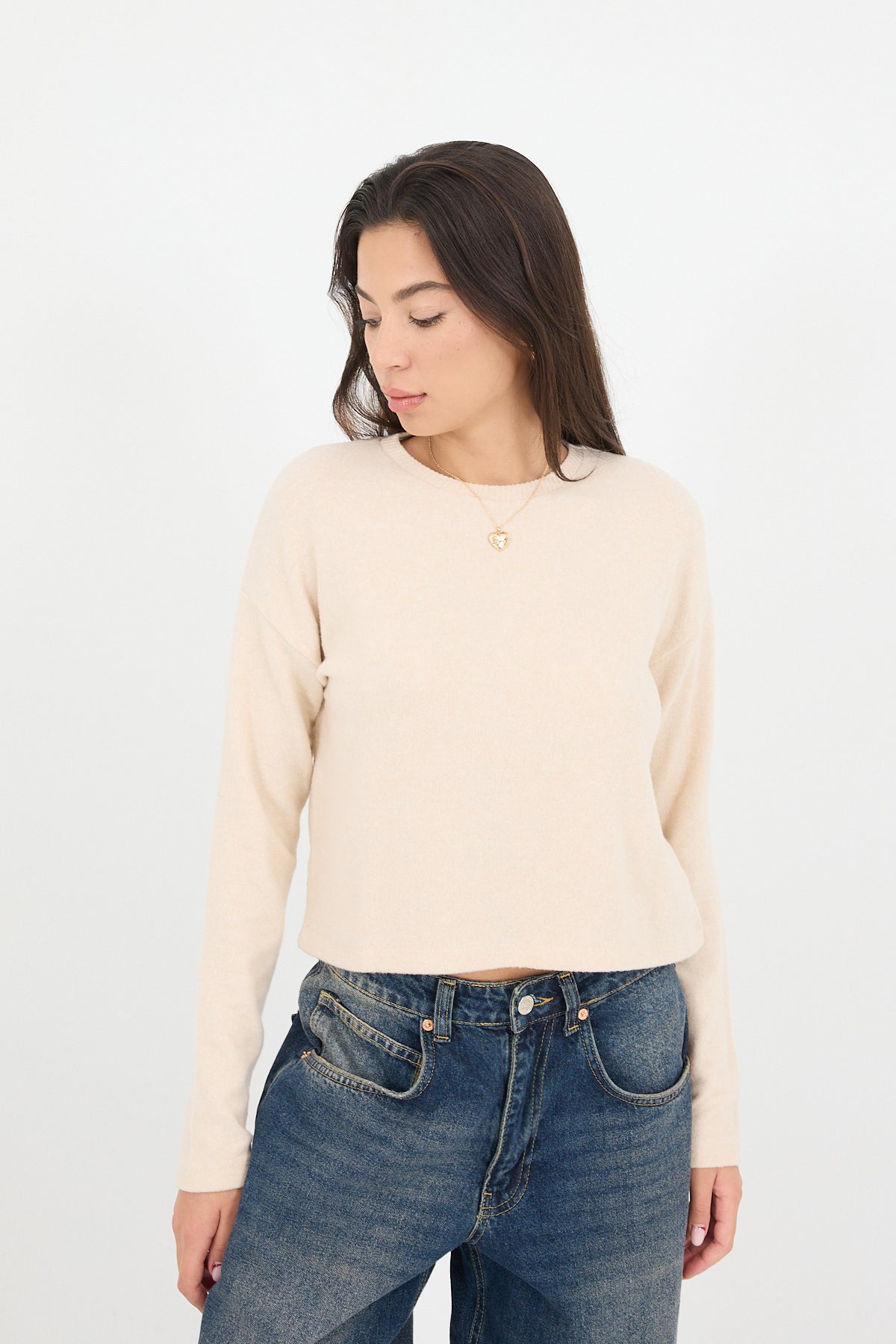 Beige-Melange_Soft-Touch-Crew-Neck-Top-addax