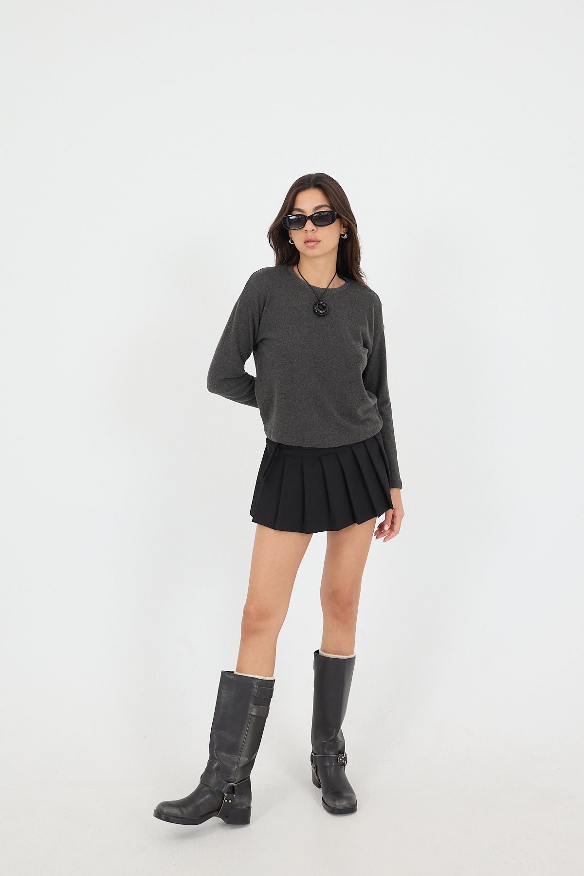 Charcoal-Melange_Soft-Touch-Crew-Neck-Top-addax