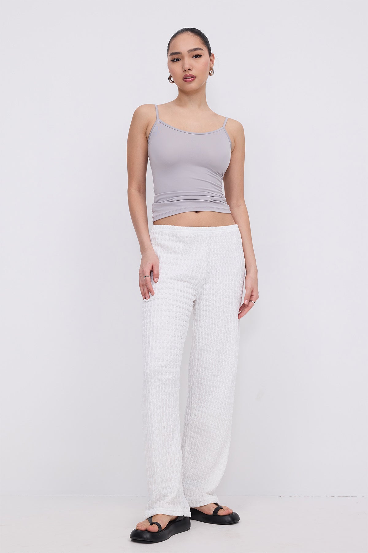 White_Textured-Elastic-Waist-Wide-Leg-Pants-addax