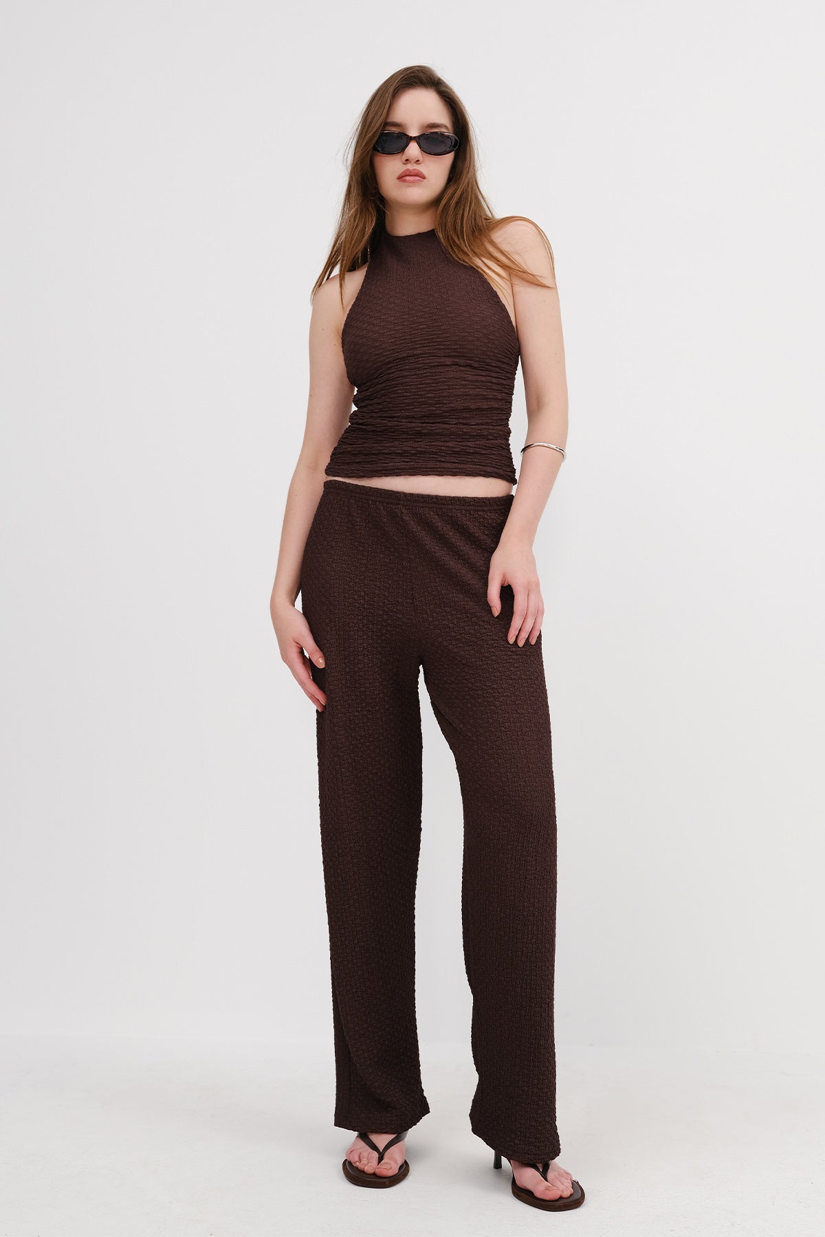 Brown_Textured-Elastic-Waist-Wide-Leg-Pants-addax