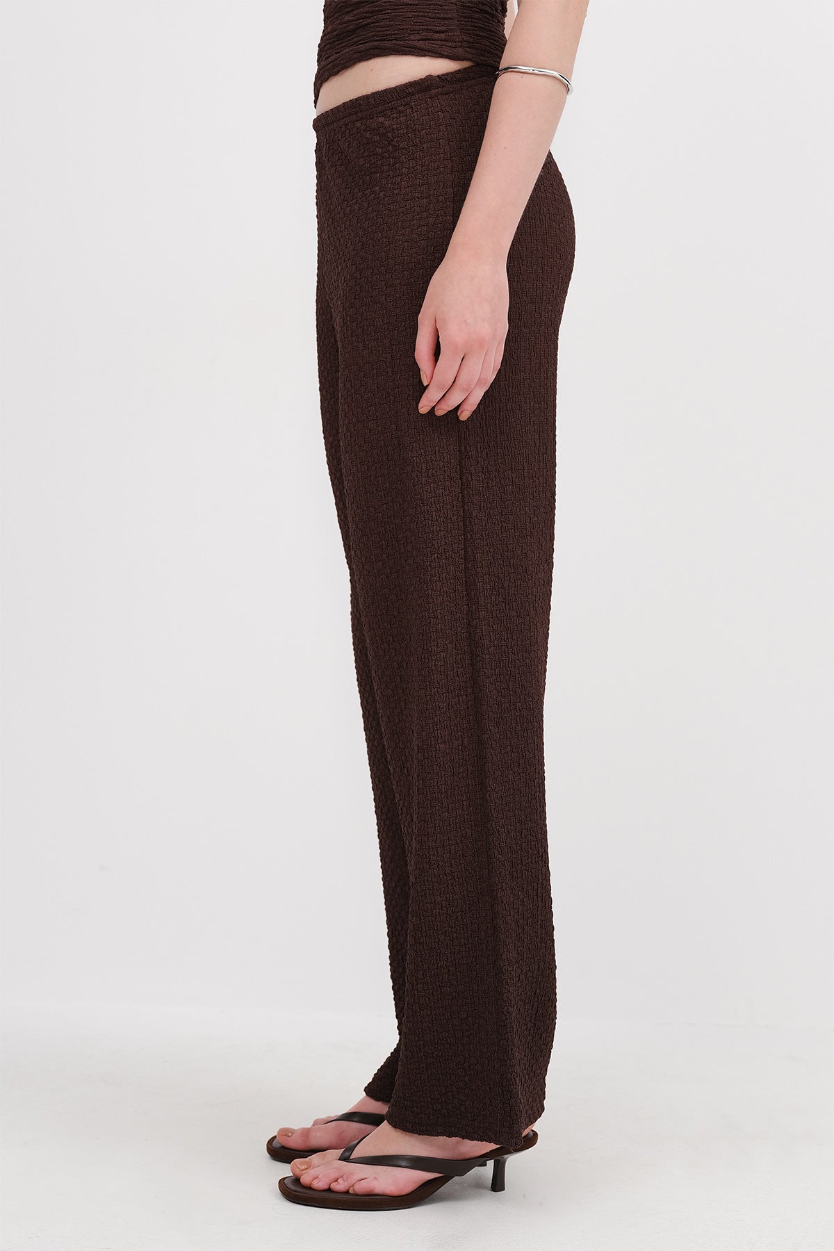 Brown_Textured-Elastic-Waist-Wide-Leg-Pants-addax